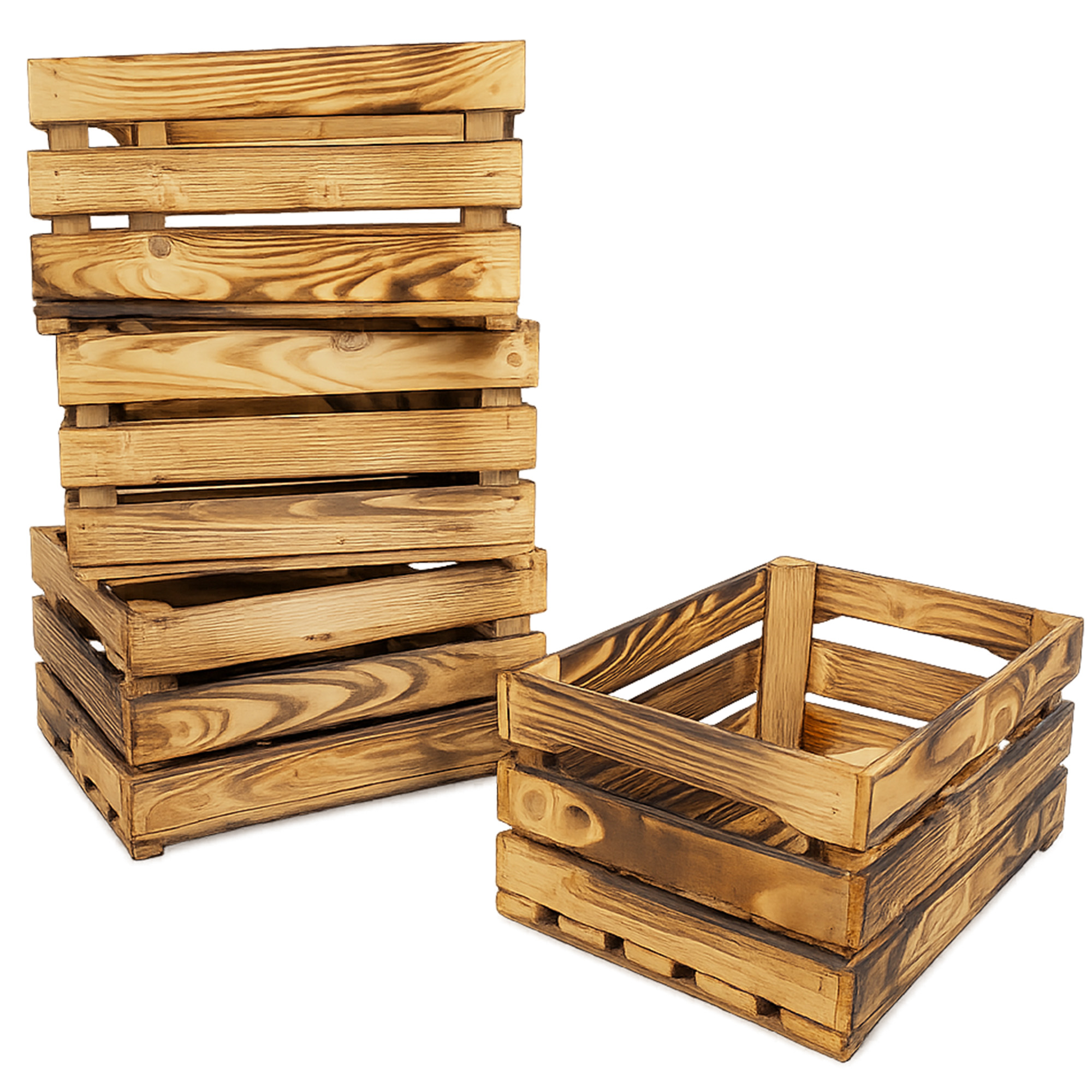 Holzkiste LASSE – Dekorative Aufbewahrungs- und Regalkiste aus Holz in Natur oder geflammt, 40 × 30 × 20 cm Geflammt