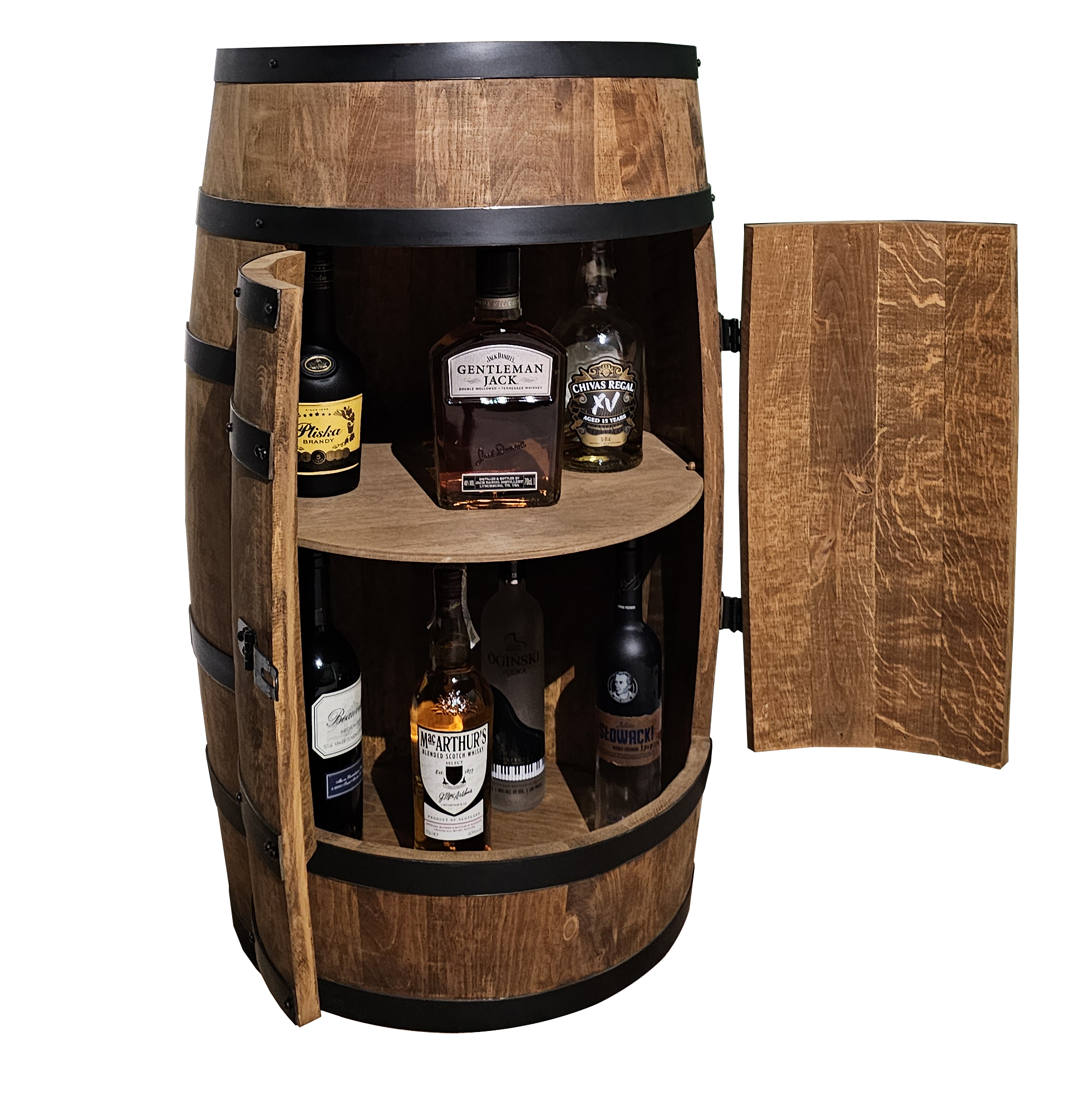 Holzfass mit Türen in Farbton Wenge Hausbar mit LED  – Weinregal & Flaschenständer, Bar oder Partykeller – ca. 80 cm Ohne LED