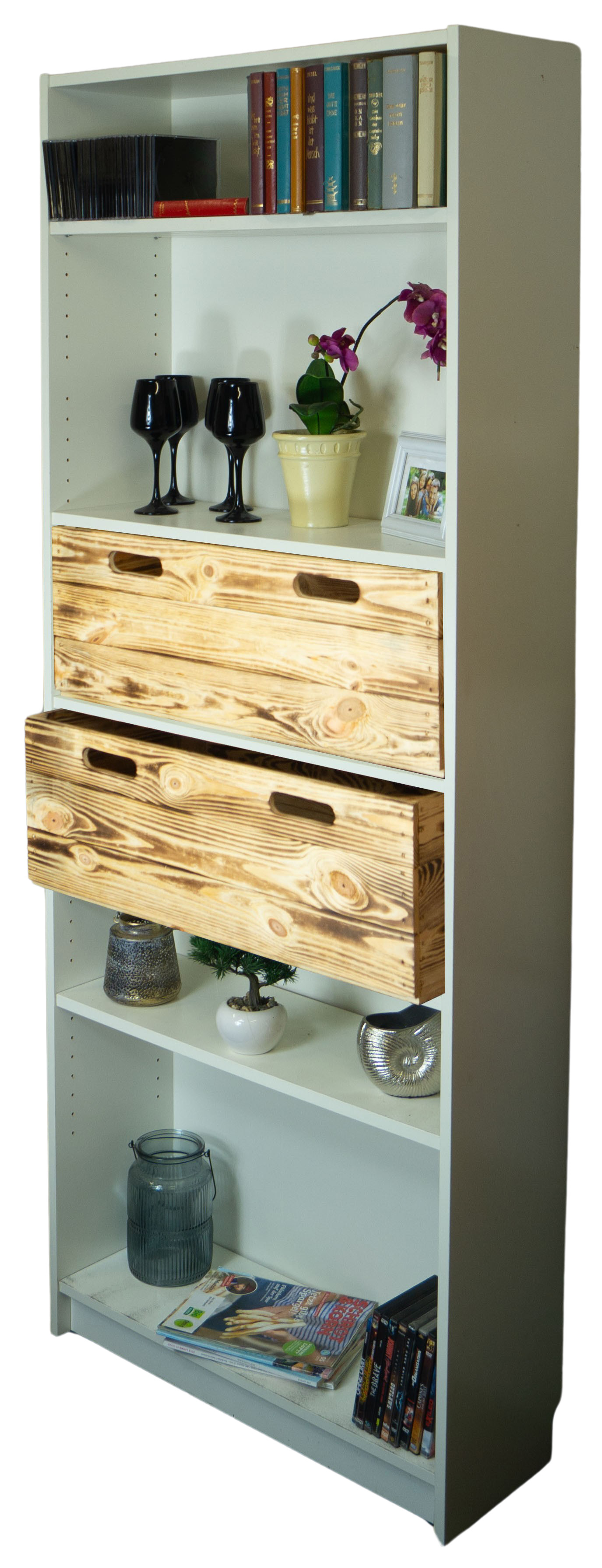 Große Einschubkiste passend für Billy-Regale in geflammt 75,5x25,5x25,5cm