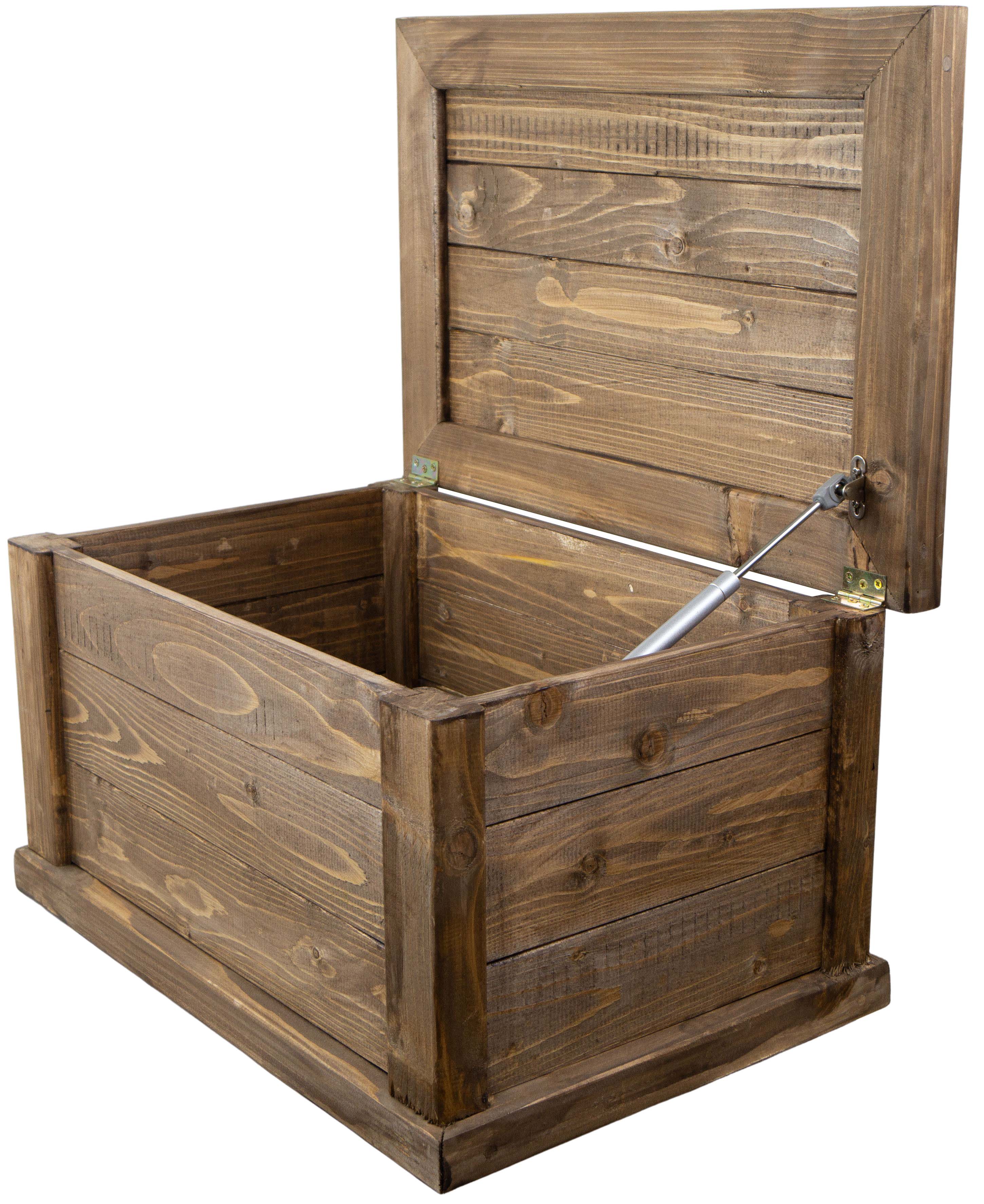 massive Holztruhe UK braun mit Zylinder