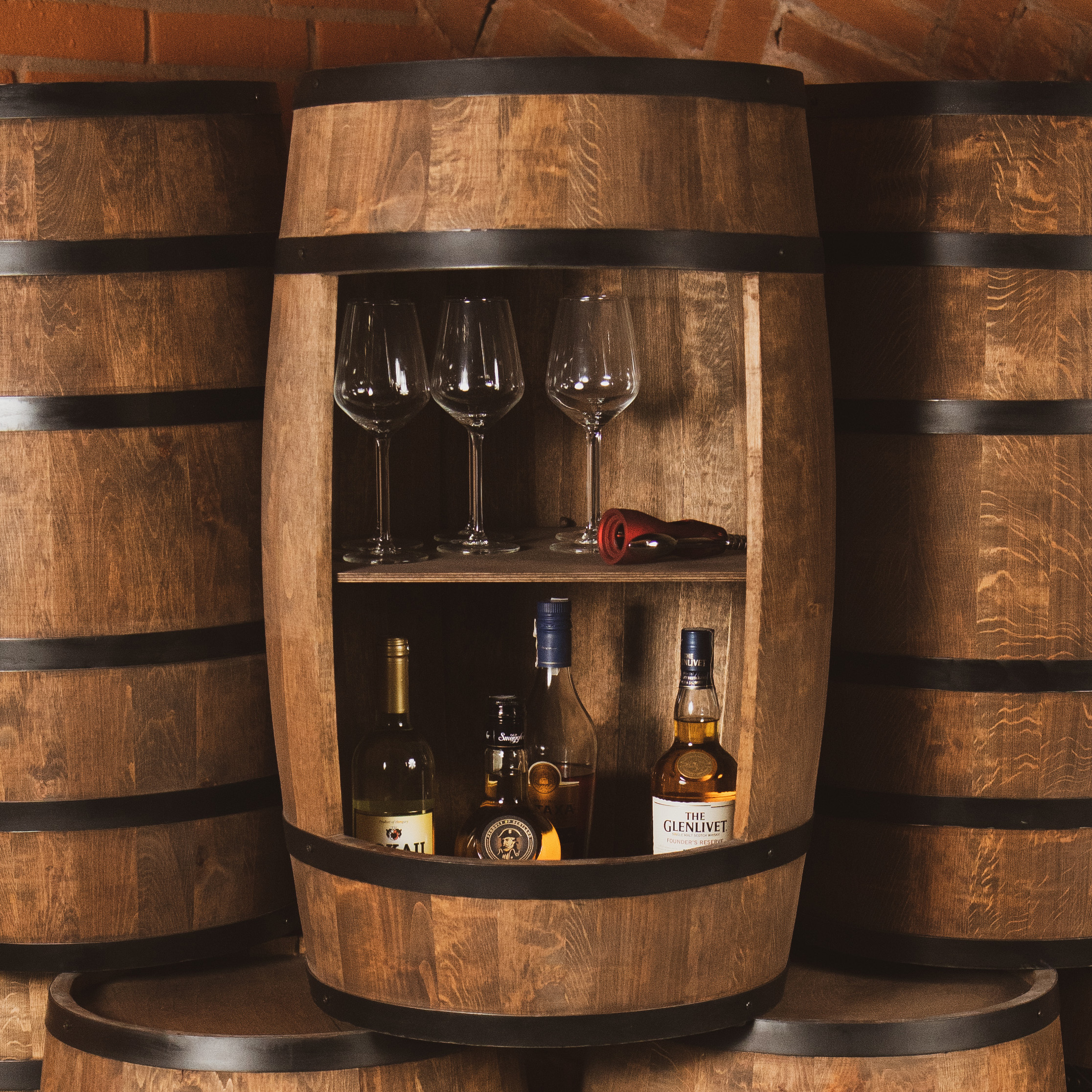 Holzfass in Farbton Wenge Hausbar mit LED – Rustikale Minibar im Weinfass Design – Weinregal & Flaschenständer aus Holz – Vintage Fassbar für Wohnzimmer, Bar oder Partykeller – ca. 80 cm #1 LED Einfarbig