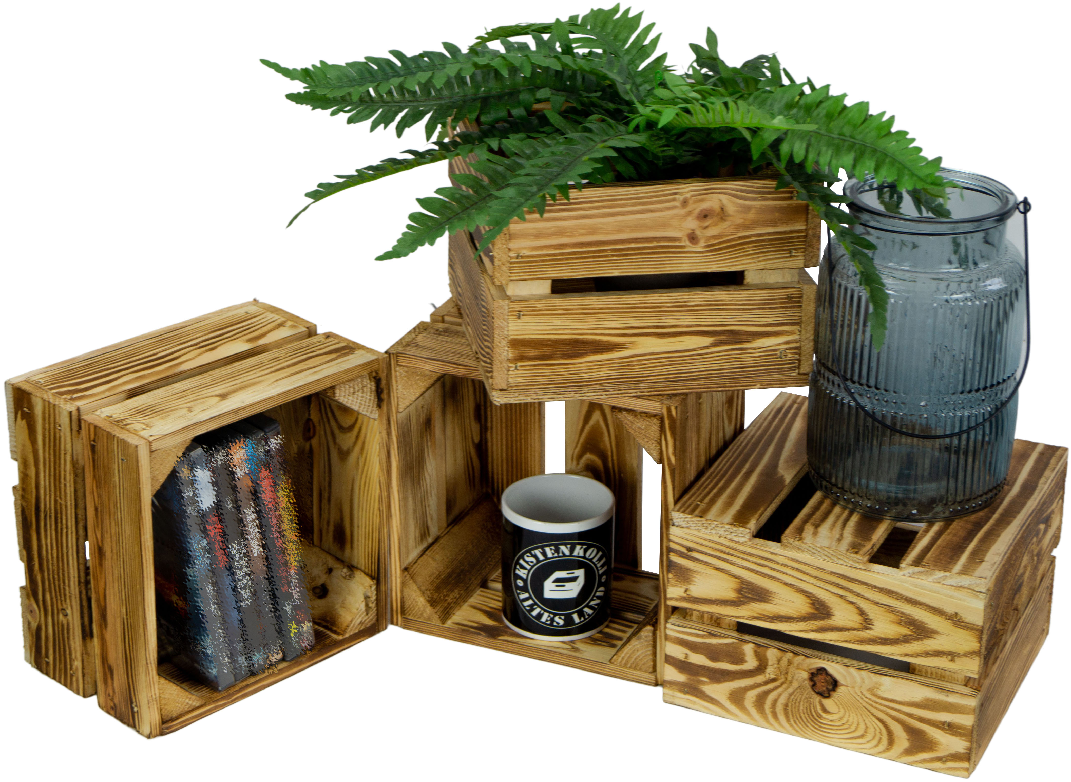 4er set  Kleine Holzkiste "Lotta" geflammt