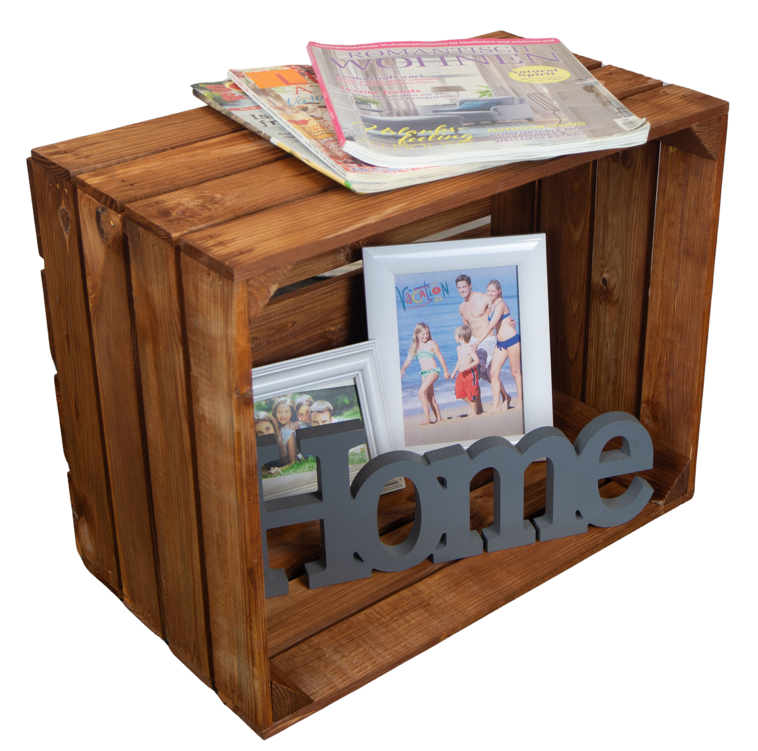 2er Set Holzkiste "Johanna" lasiert in ocker 50x40x30cm Obstkiste Weinkiste Apfelkiste Regalkiste