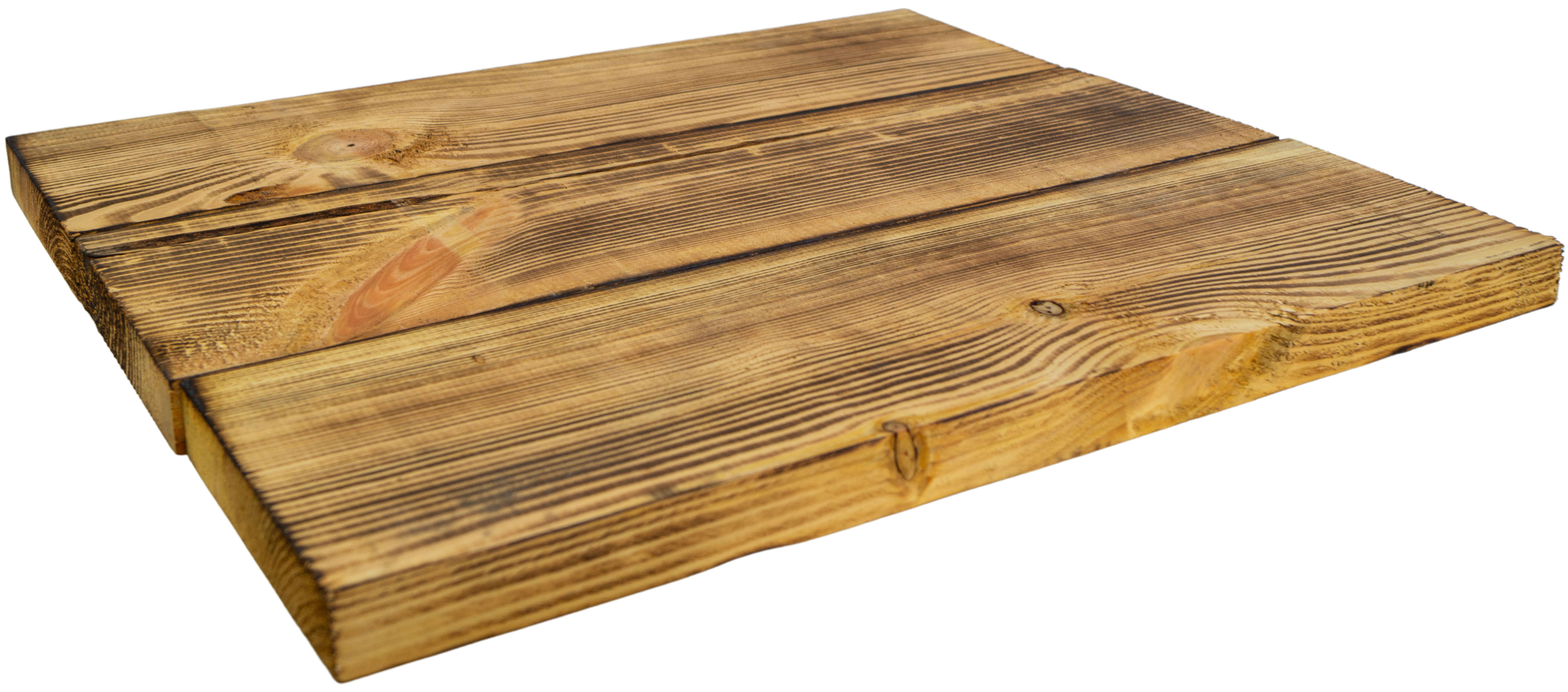 neue Holzplanke klein geflammt 40cm x 14,5cm Holzstärke 3cm aus Nadelholz