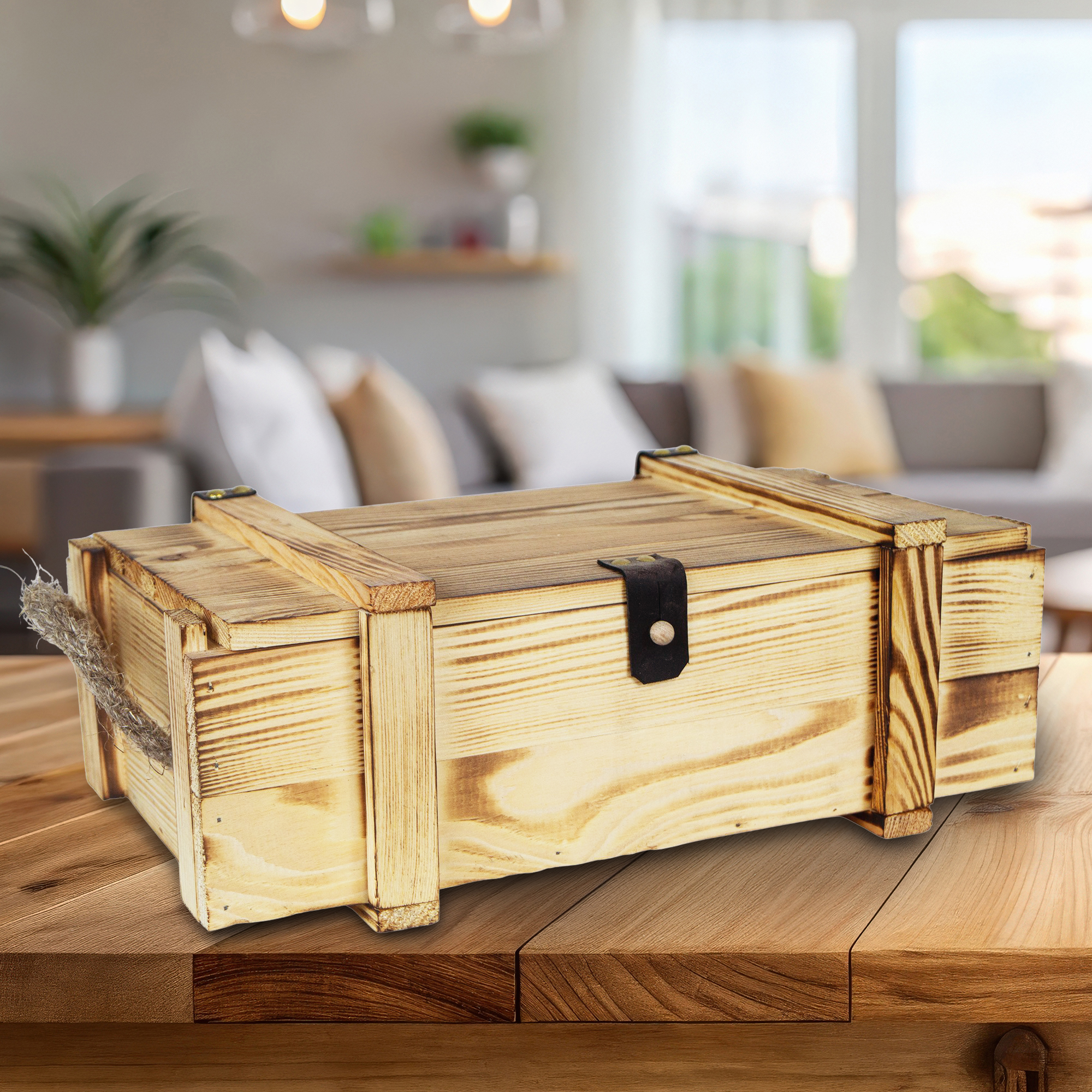 Caisse à Vin 2er Flammé Incl. Laine de Bois Caisse Décorative Hochzeitskiste