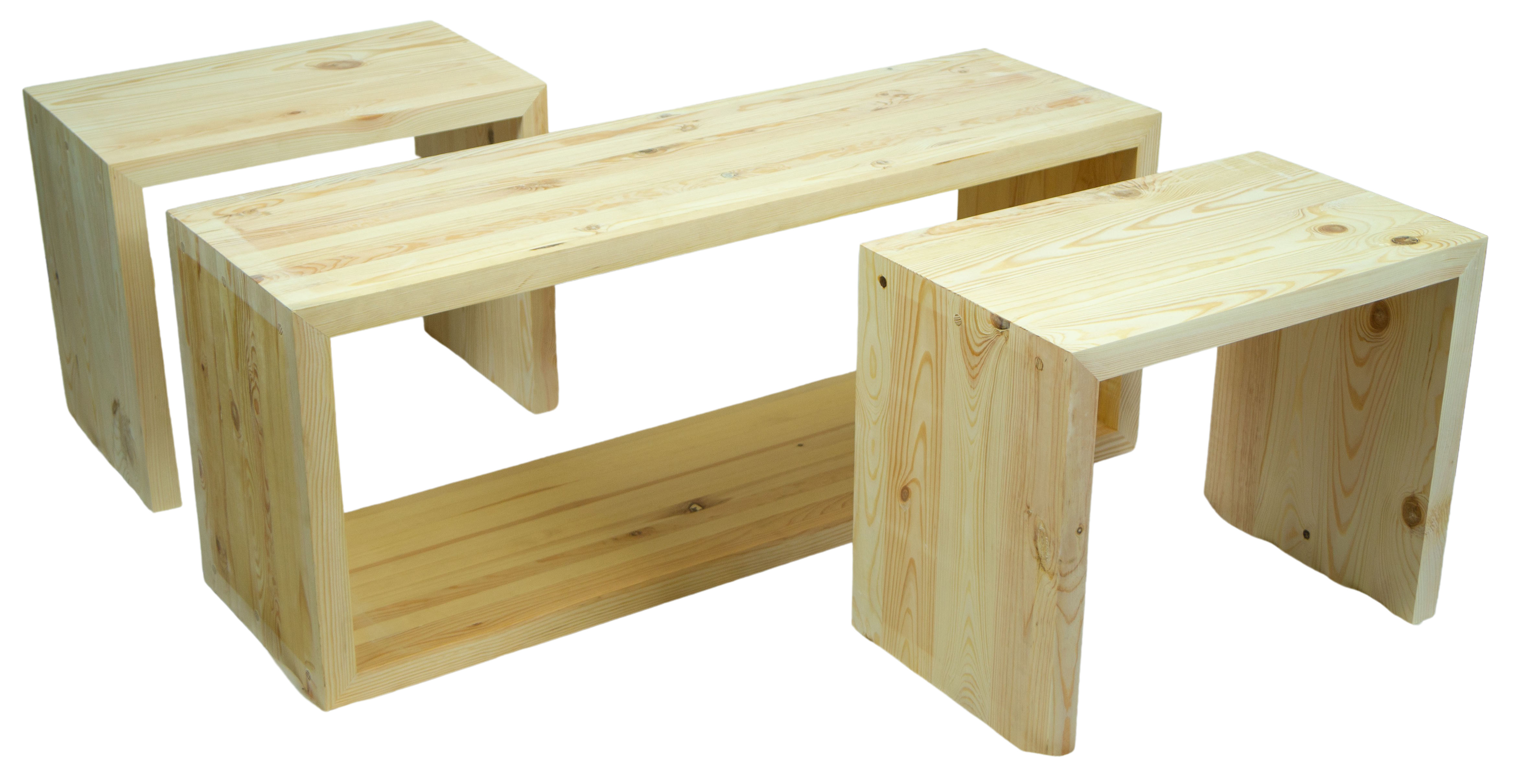 Vintage Tisch mit 2 Sitzhockern in natur