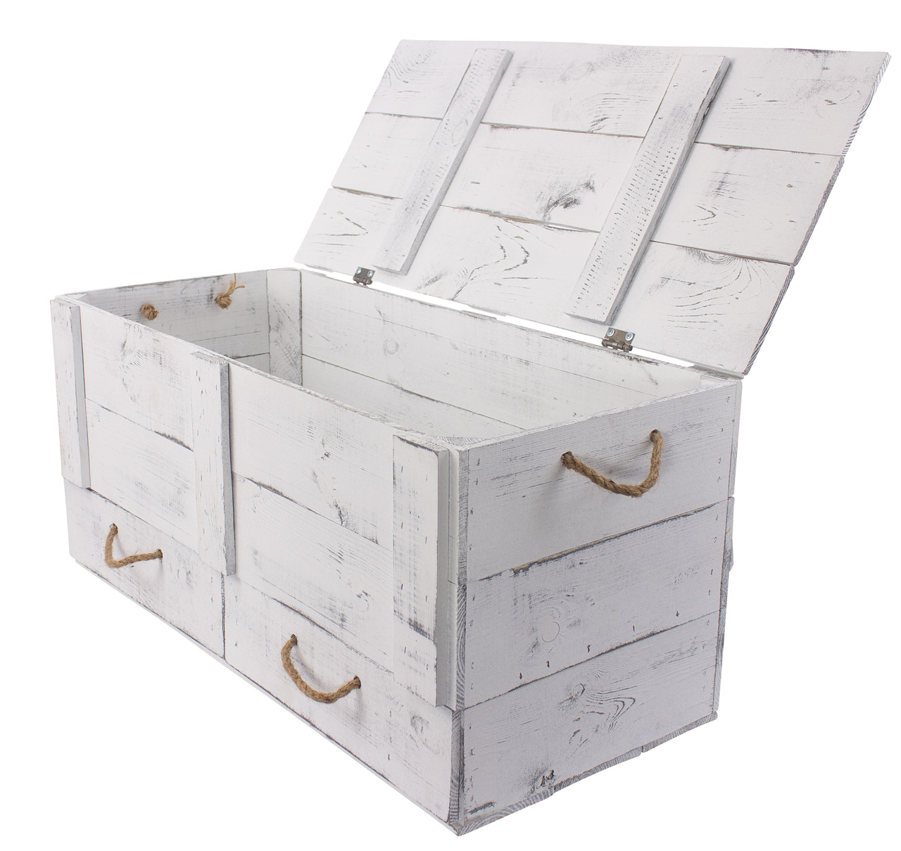 grosse shabby weiss Holztruhe Kalle mit Schubladen und Deckel