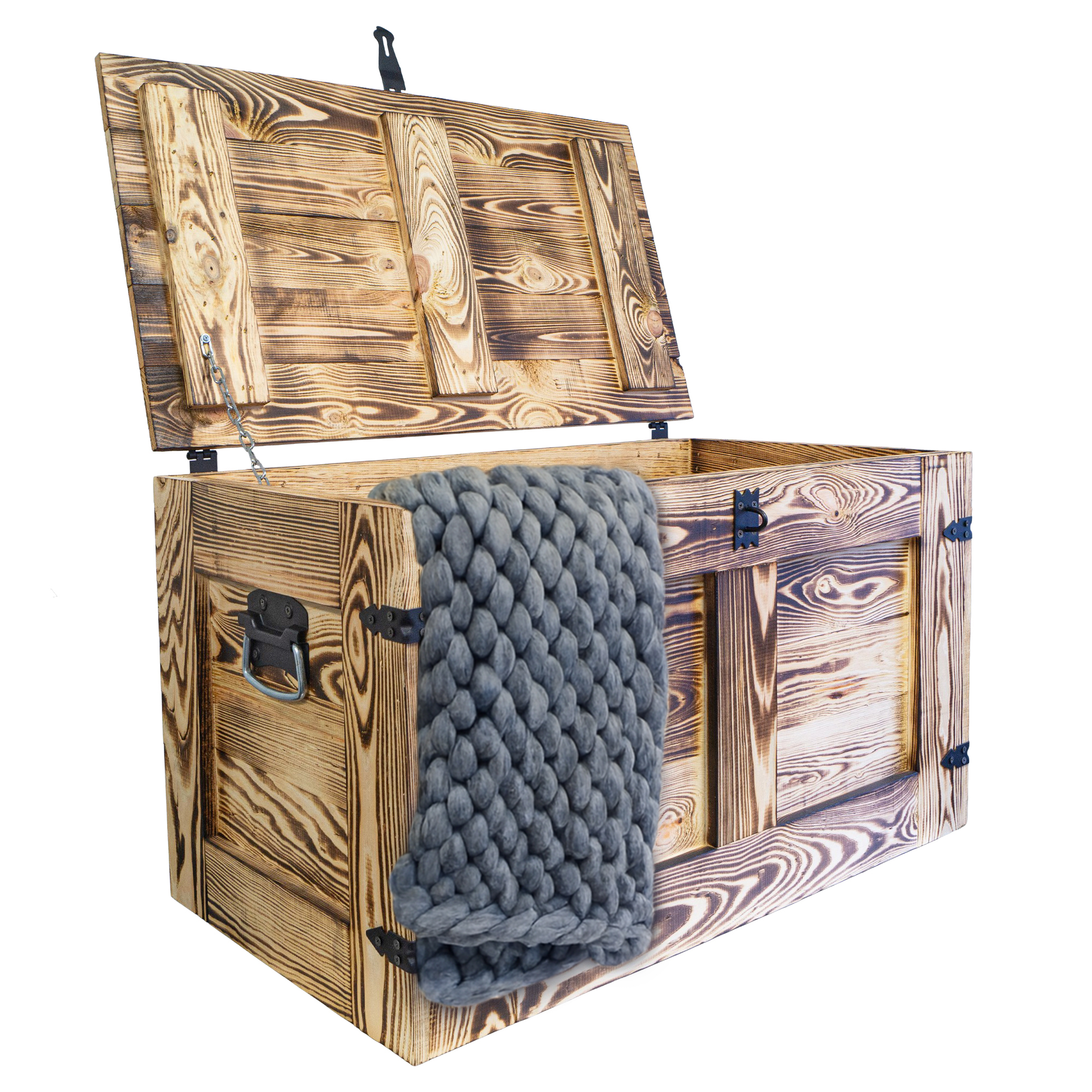grosse geflammte Holztruhe Oskar 80x45x47cm