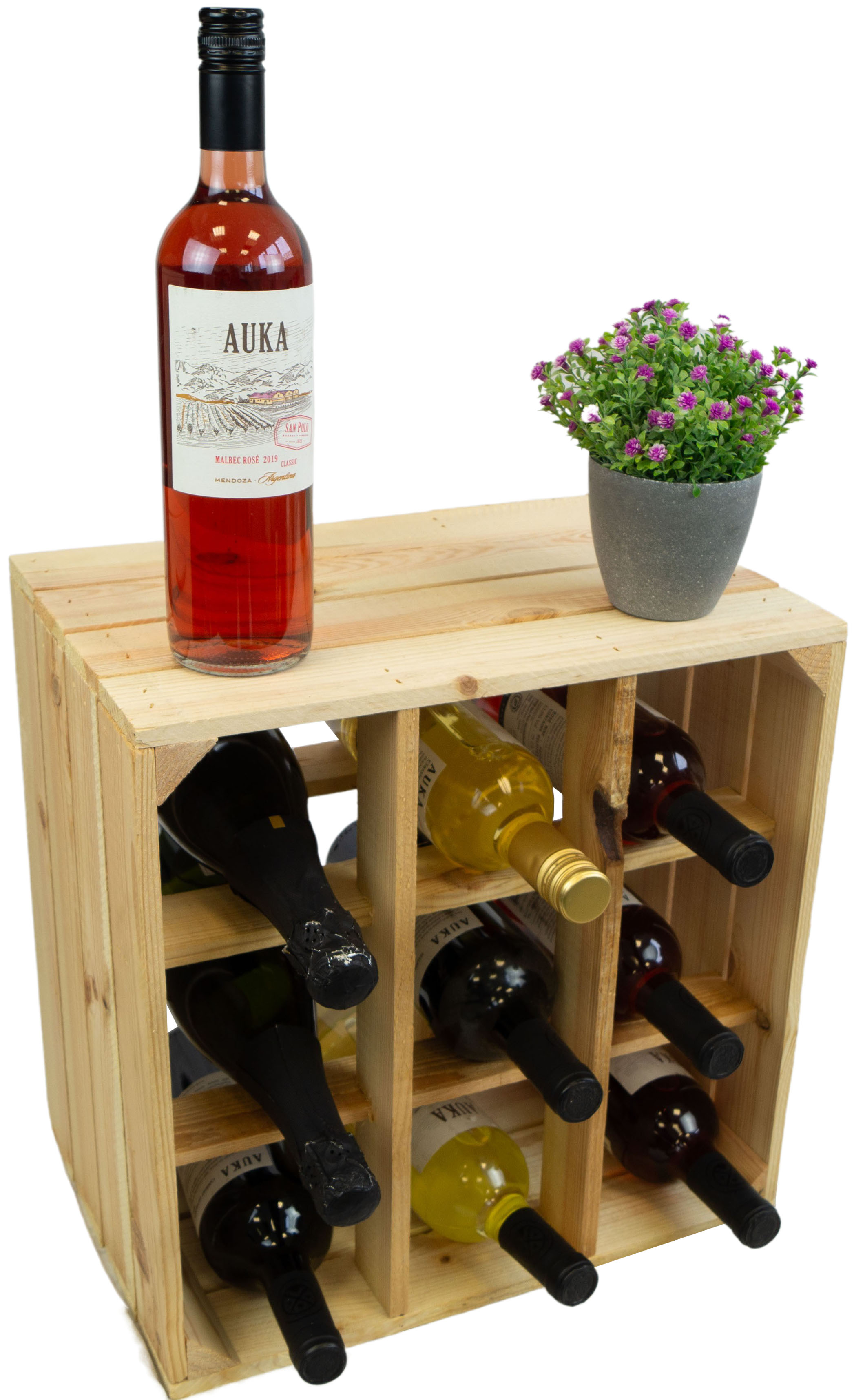 4er set Weinregal 9er Natur Weinablage Flaschenregal Weinschrank Flaschenkiste (auch für große Flaschen)