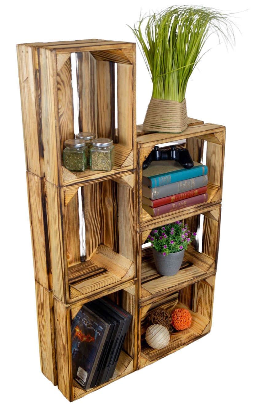 Set de 3 petites boîtes en bois "Frieda" flambées
