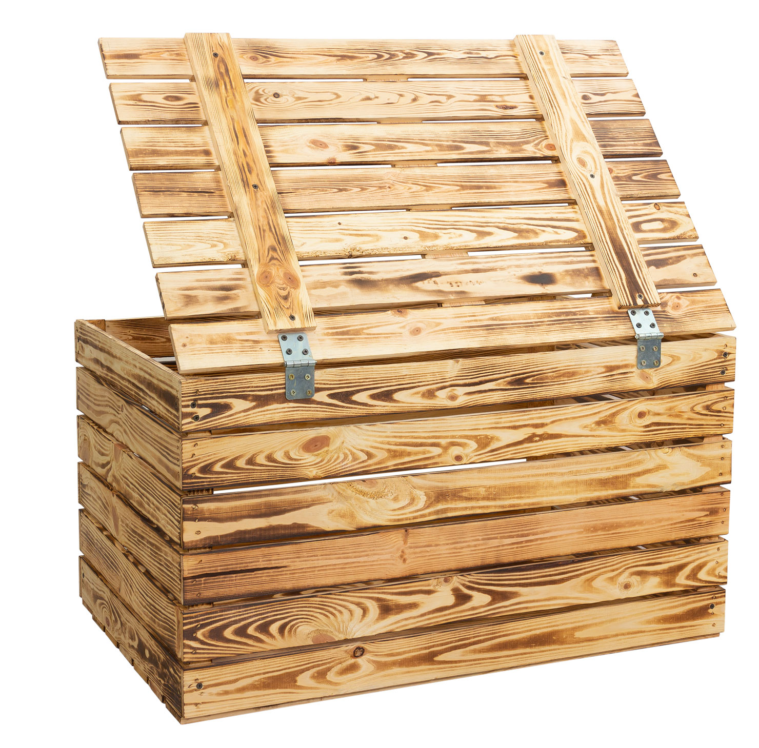 Grosse Holztruhe geflammt mit Deckel 80x50x39cm
