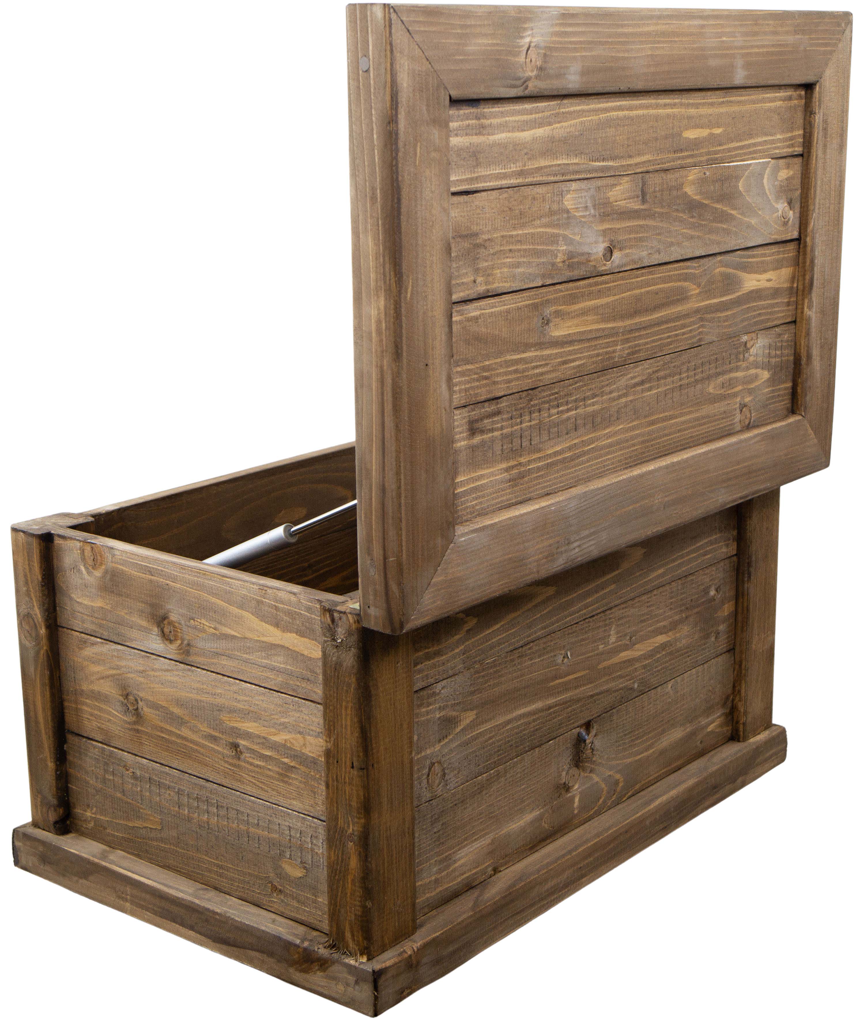 massive Holztruhe UK braun mit Zylinder