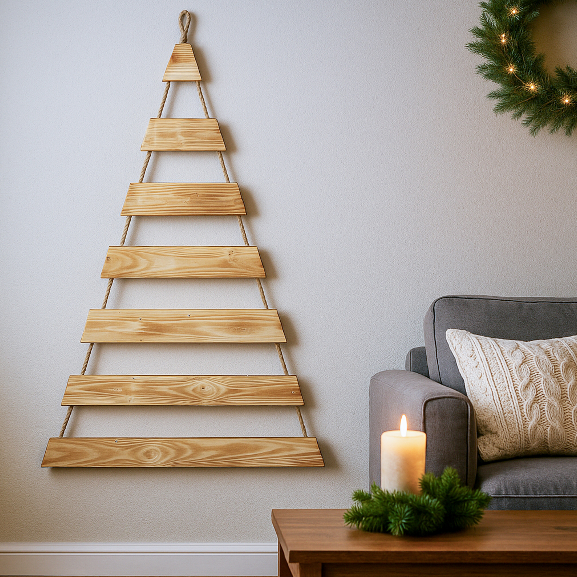 Weihnachtsbaum Adventskalender mit 24 Plätzen in geflammt Deko-Holzleiter in Weihnachtsbaum-Form zum Aufhängen Tannenbaum Leiter
