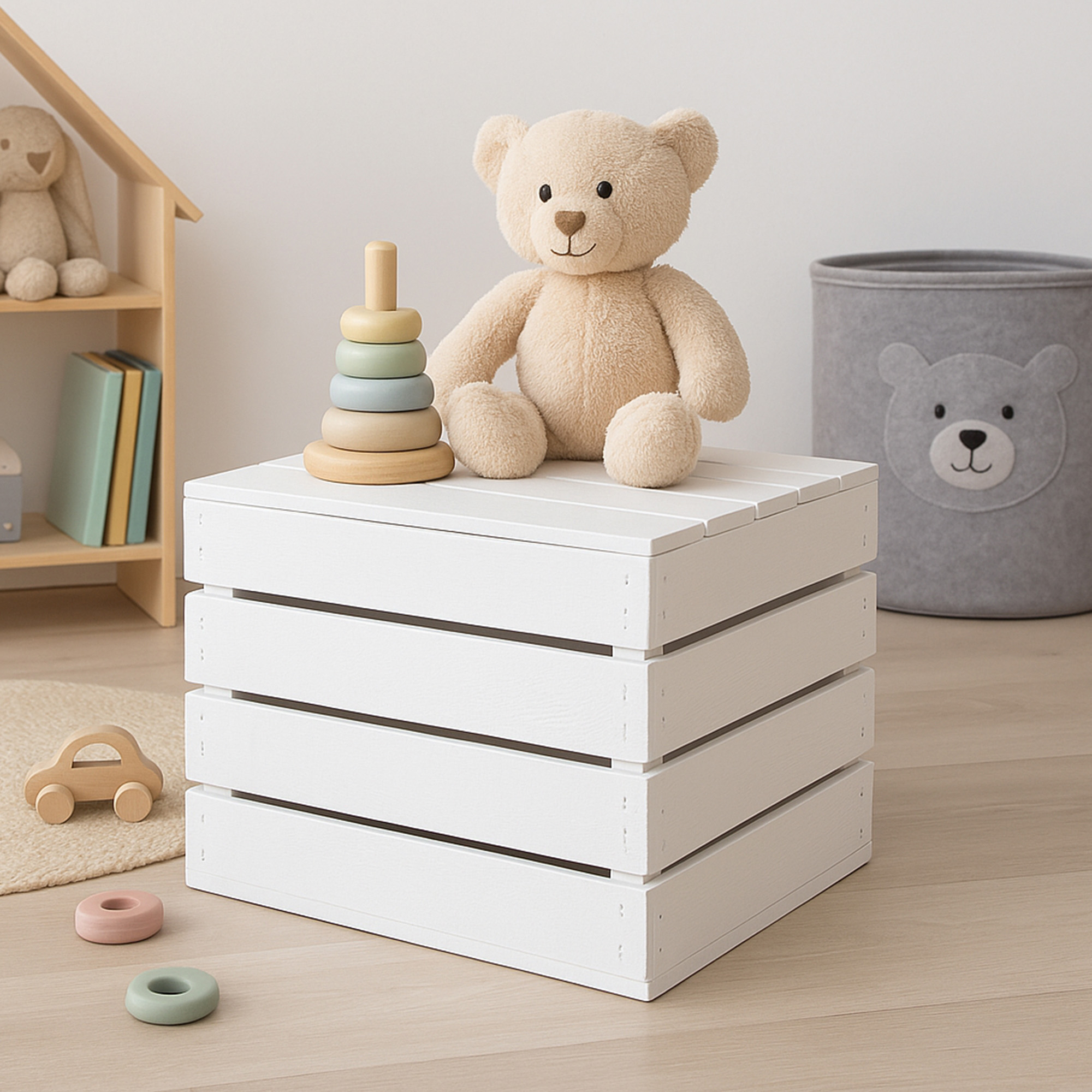 Coffre en Bois Blanc avec Couvercle Caisse de Fruits Trésor Paix Capuchon /