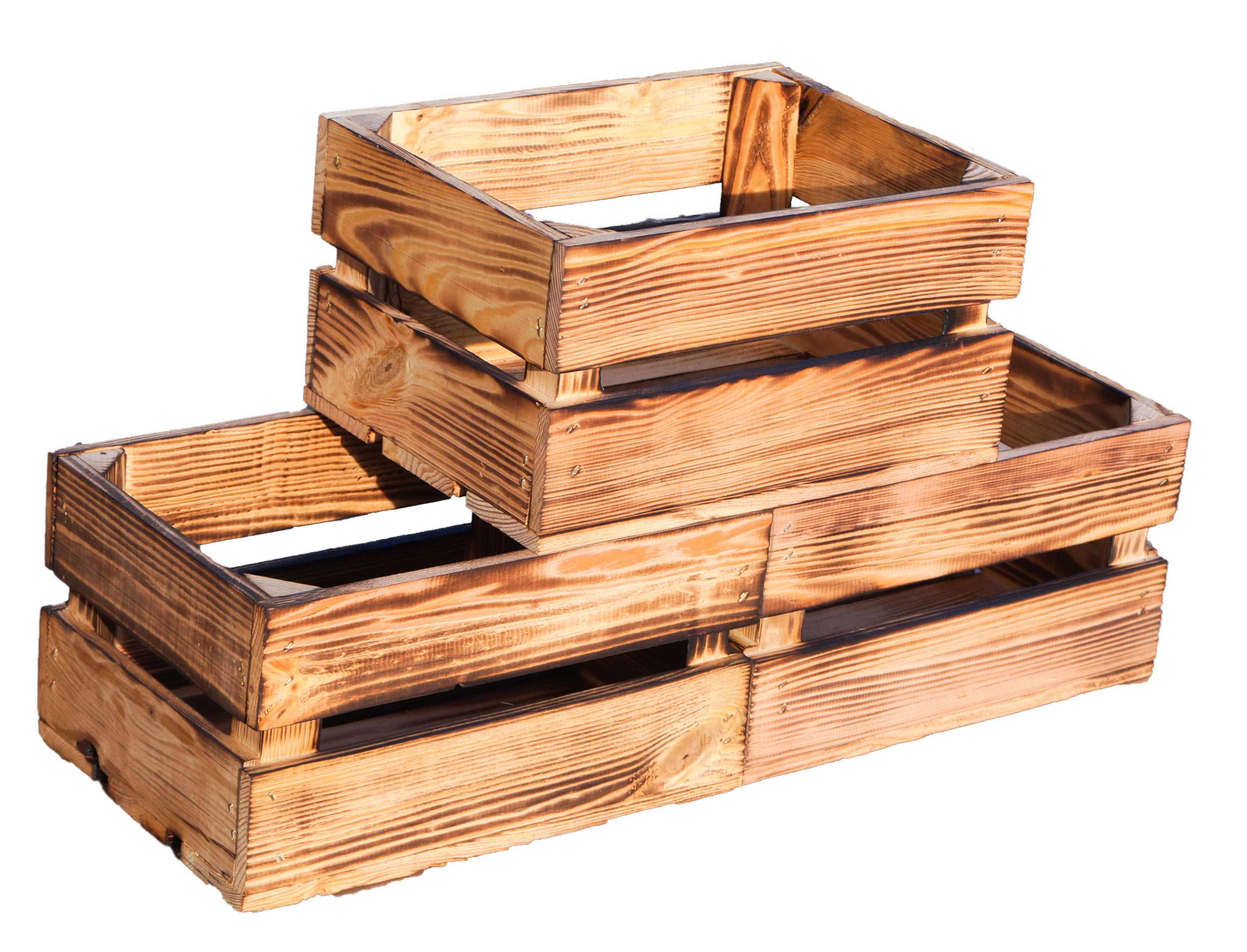 Set de 3 petites boîtes en bois "Frieda" flambées