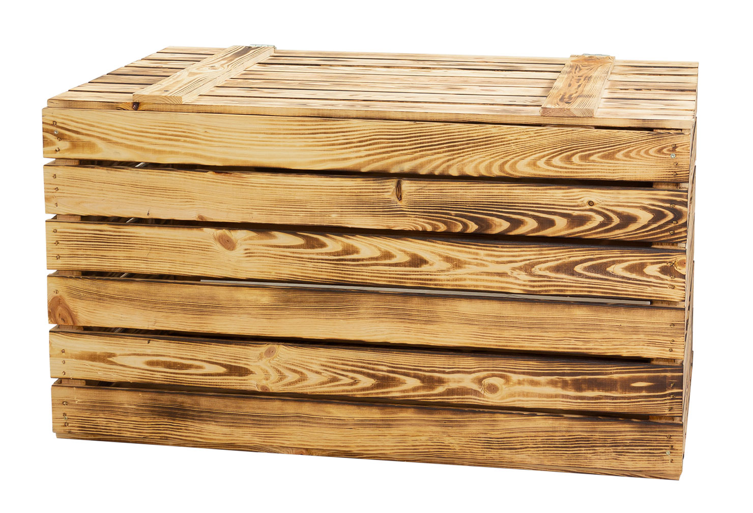 Grosse Holztruhe geflammt mit Deckel 80x50x39cm