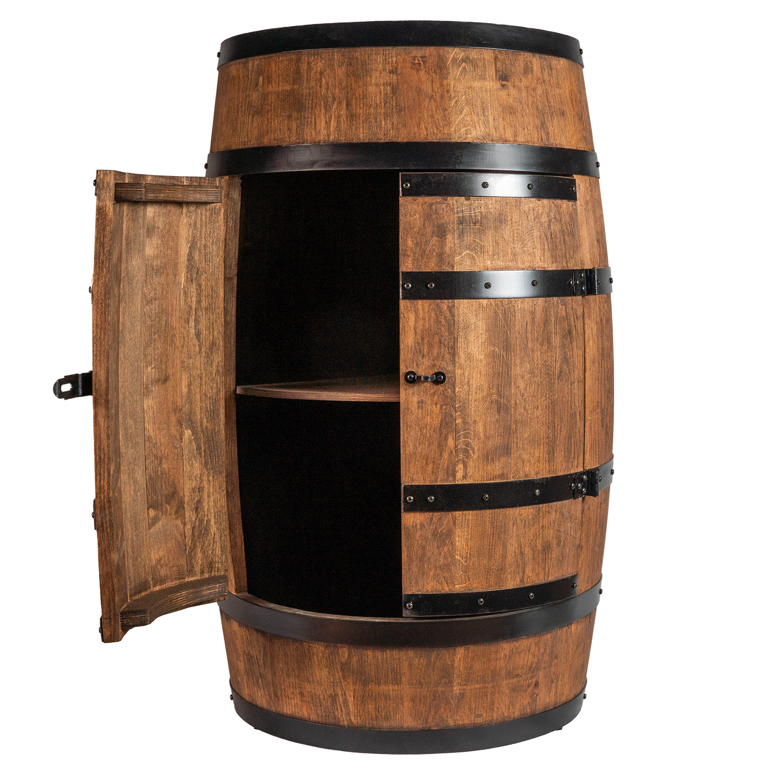 Holzfass mit Türen in Farbton Wenge Hausbar mit LED  – Weinregal & Flaschenständer, Bar oder Partykeller – ca. 80 cm Ohne LED