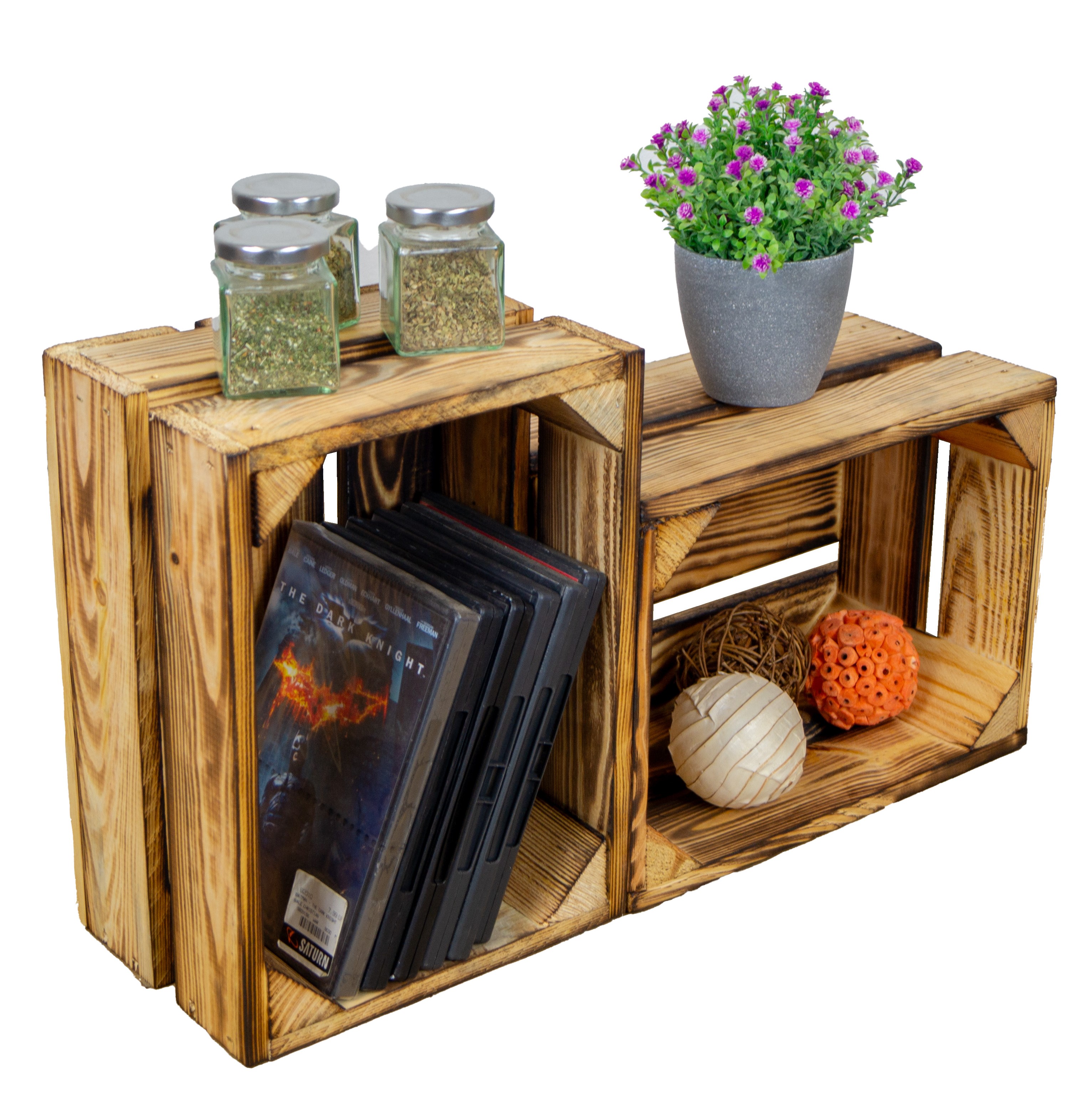 Set de 3 petites boîtes en bois "Frieda" flambées