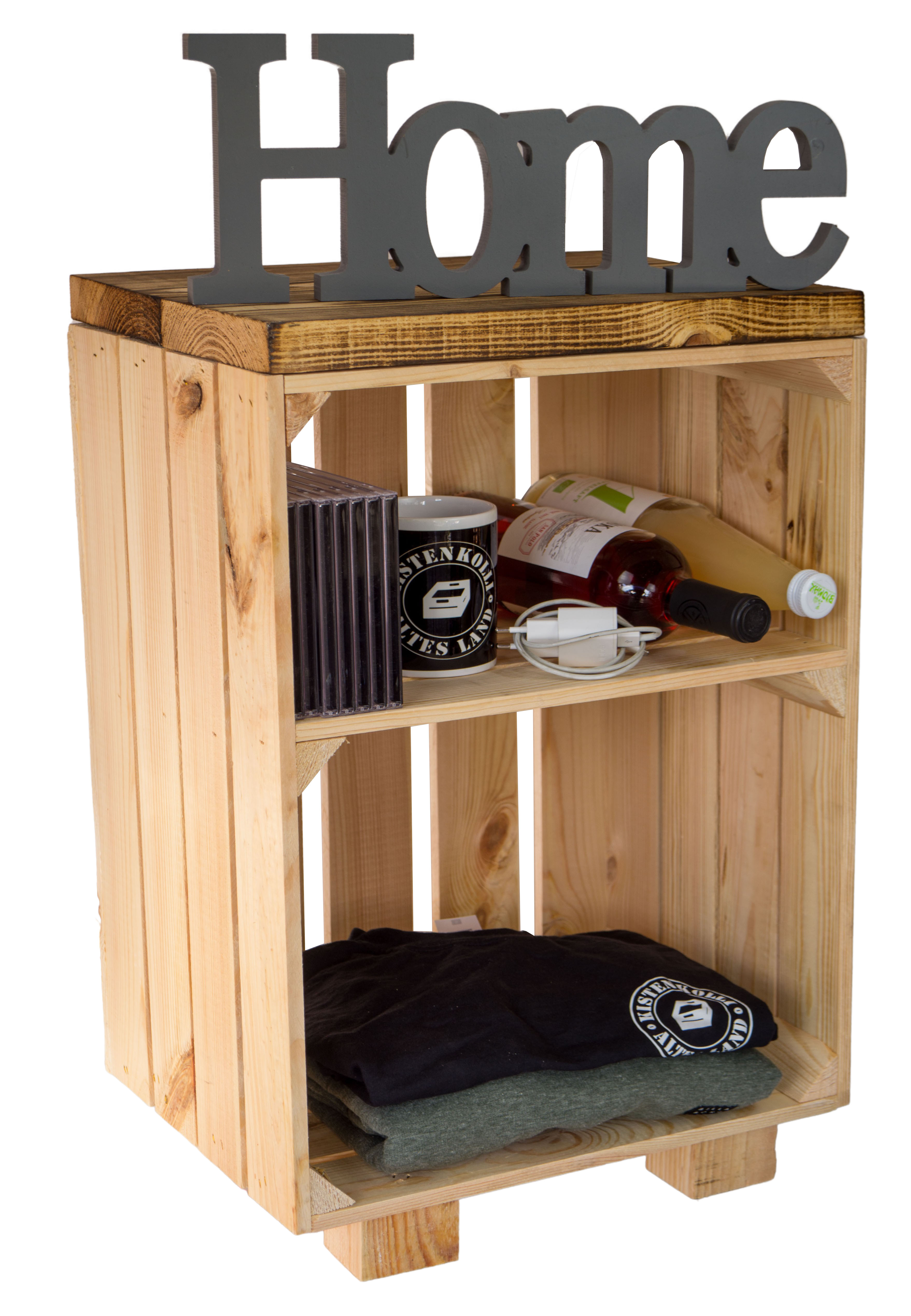 Nachttisch Natur  mit geflammten Holzplanken