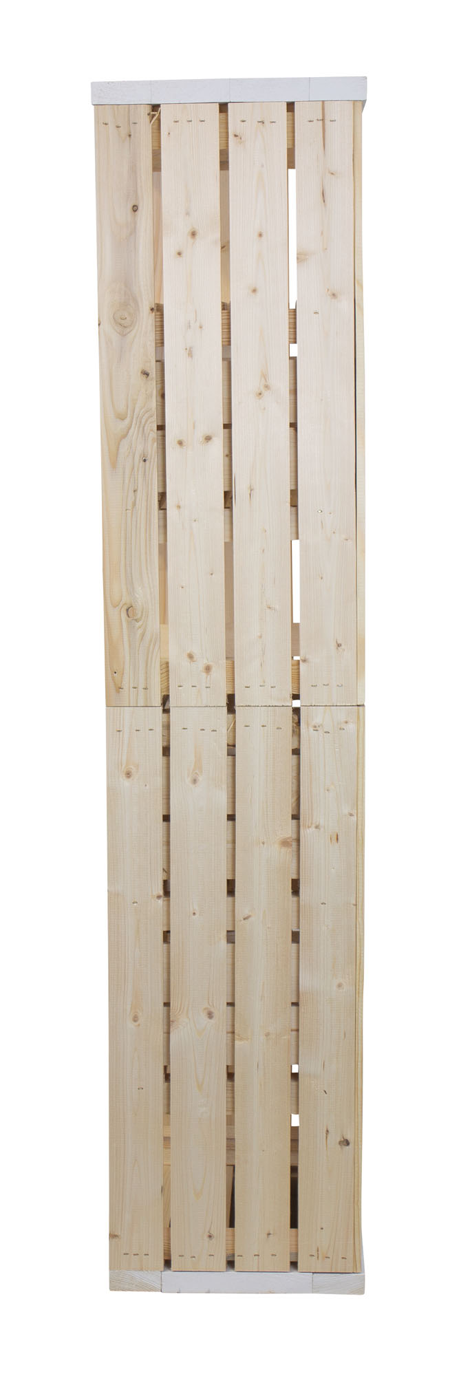 Regal aus 2 hellen Obstkisten mit 3 Schubladen Bohlenbrettern in weiß auf Rollen 135x50x30cm