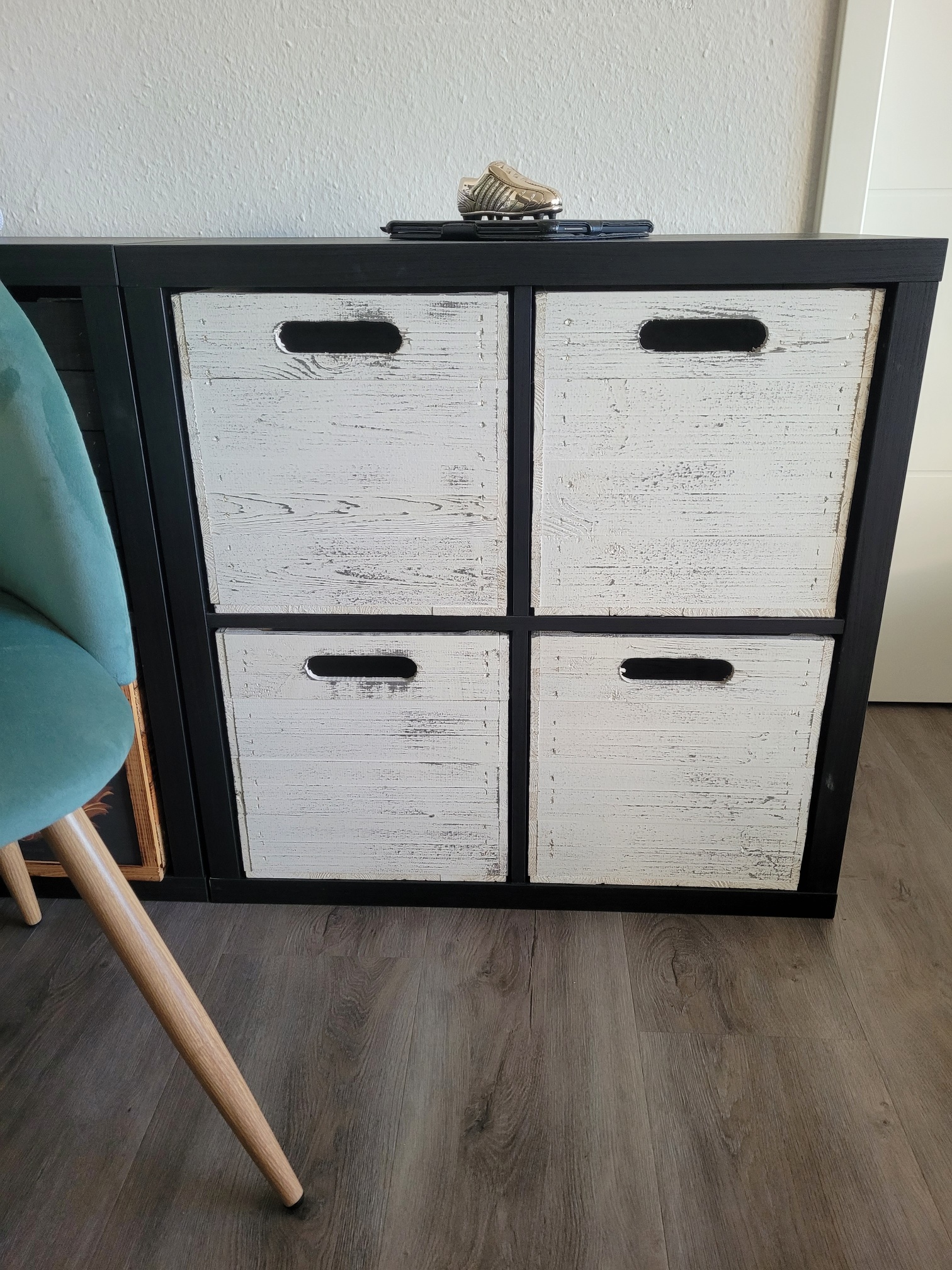 Holzkiste Shabby weiß passend für Kallax und Expeditregale Regaleinsatz