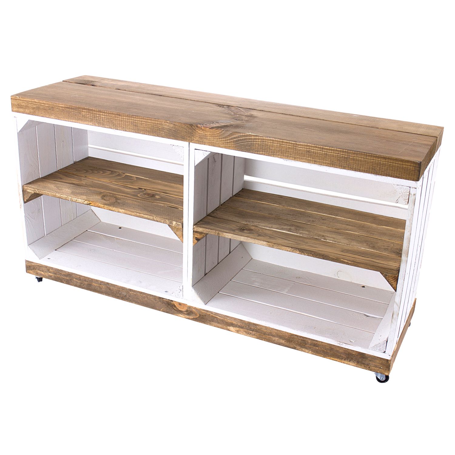 Sitzbank TV Bank Caro weiss mit Palisander Planke und Brettern