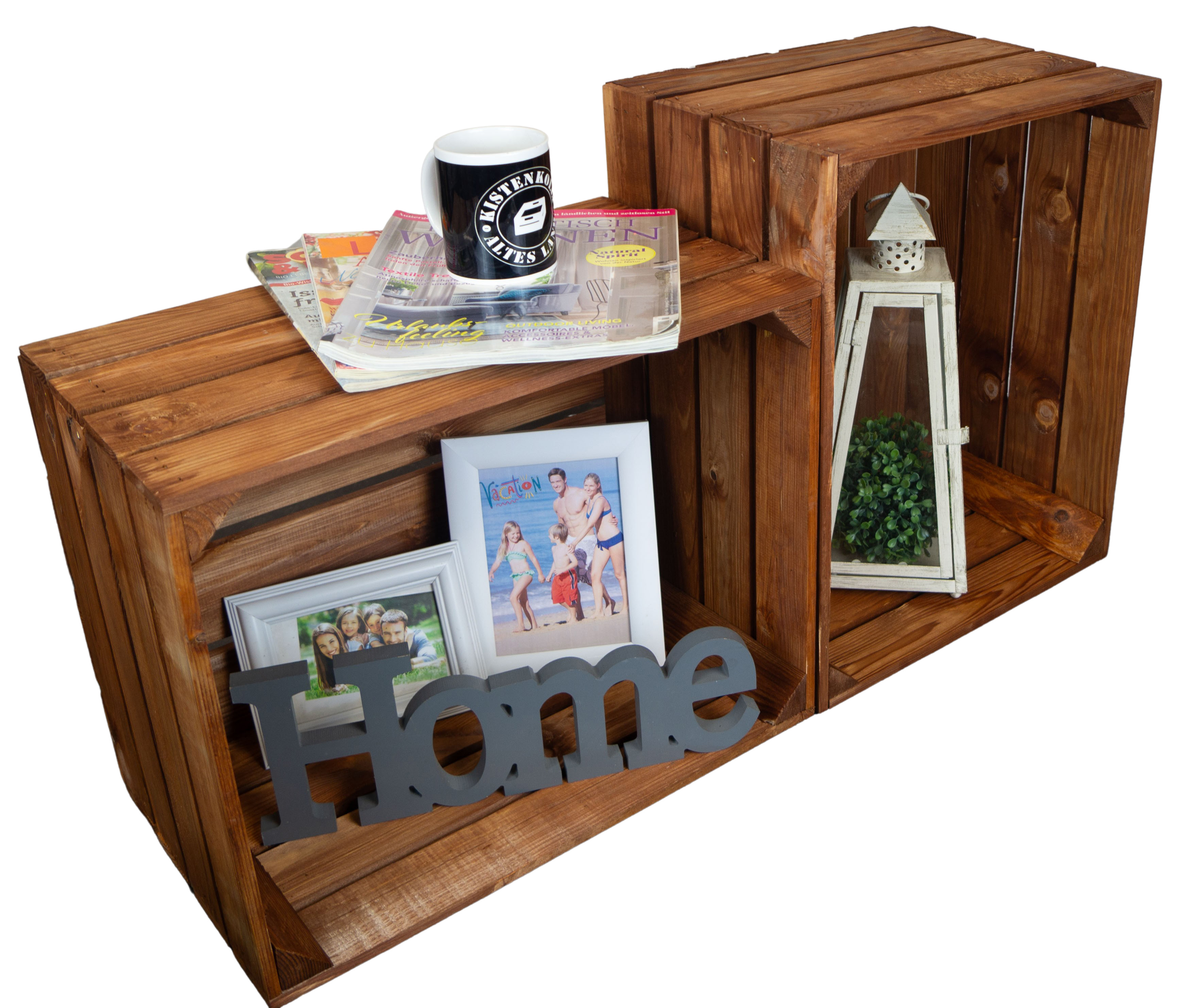 2er Set Holzkiste "Johanna" lasiert in ocker 50x40x30cm Obstkiste Weinkiste Apfelkiste Regalkiste