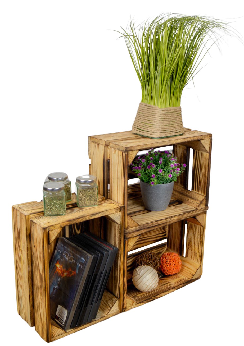 Set de 3 petites boîtes en bois "Frieda" flambées