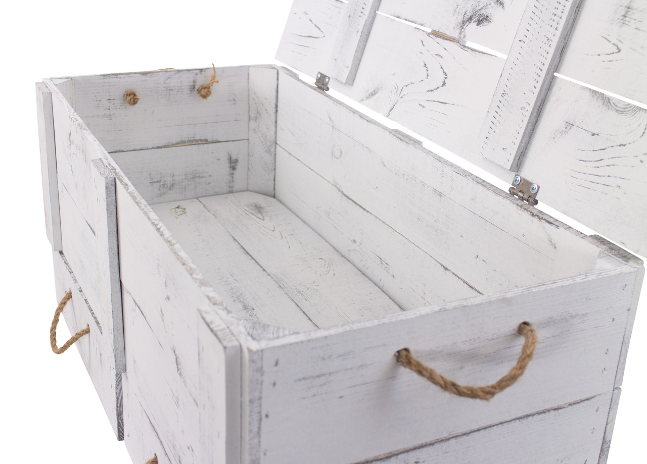 grosse shabby weiss Holztruhe Kalle mit Schubladen und Deckel
