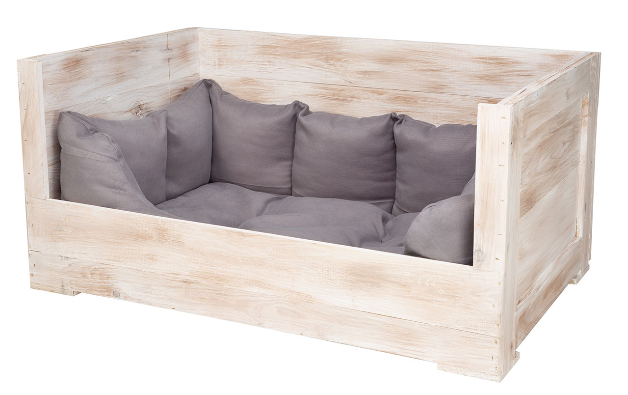 XXL Hundebett Balu weiß shabby mit Kissen 115x54x40,5cm
