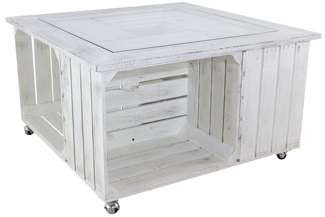 Weiße Tischplatte mit Glas und Shabby Rahmen  85x85cm
