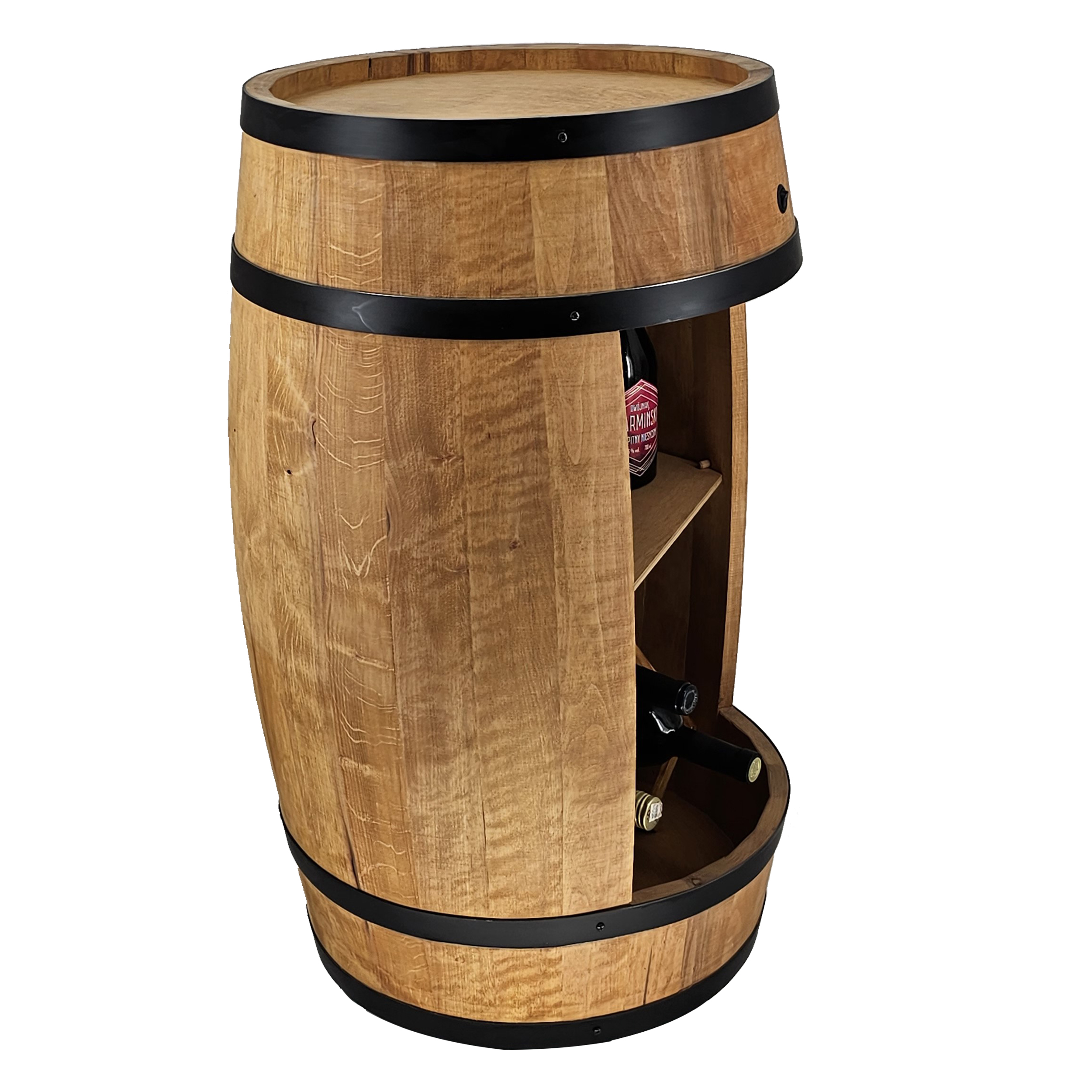 Holzfass in heller Eichenoptik Hausbar mit LED – Rustikale Minibar im Weinfass Design – Weinregal & Flaschenständer aus Holz – Vintage Fassbar für Wohnzimmer, Bar oder Partykeller – ca. 80 cm LED Einfarbig
