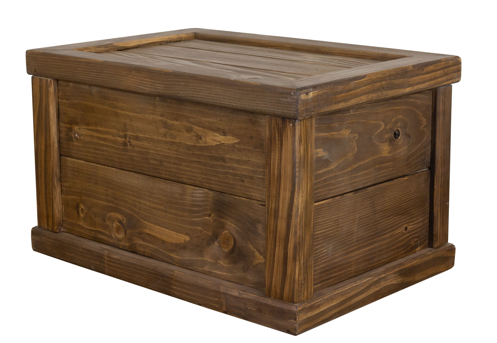 massive Holztruhe UK braun mit Zylinder