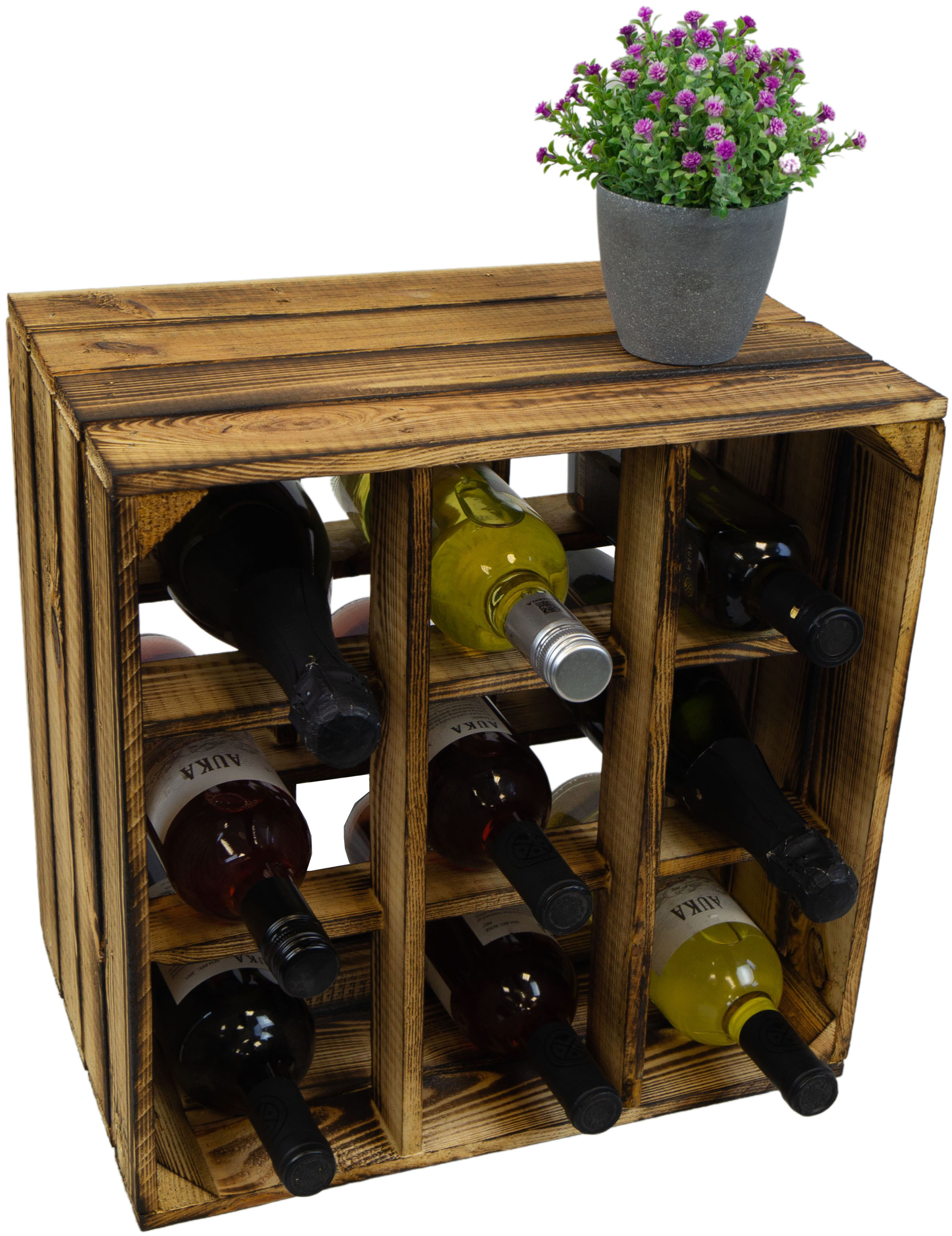 Weinregal 9er geflammt (auch für große Flaschen)