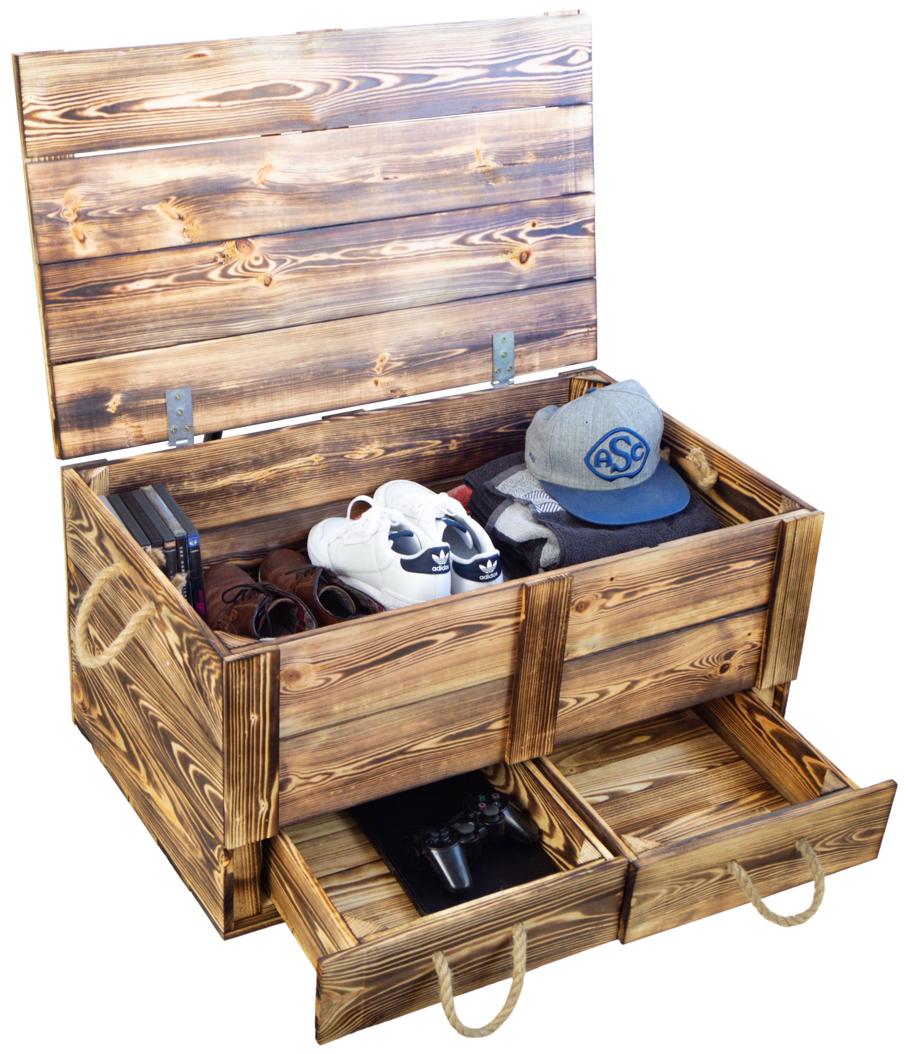 grosse geflammte Aufbewahrungskiste Kalle mit Schubladen und Deckel