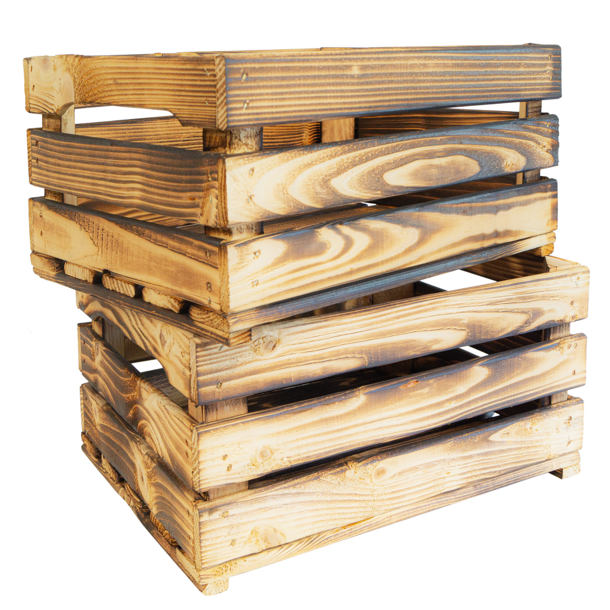 Holzkiste LASSE – Dekorative Aufbewahrungs- und Regalkiste aus Holz in Natur oder geflammt, 40 × 30 × 20 cm Geflammt