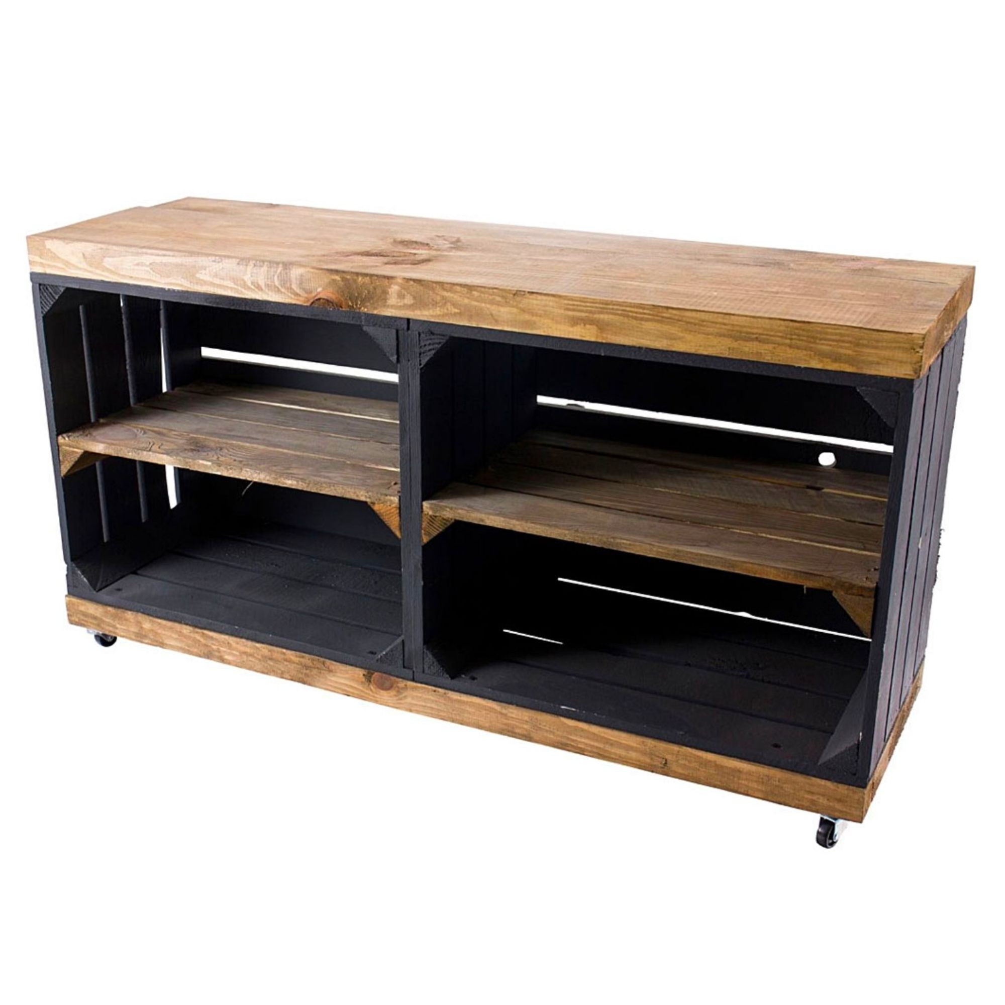 Sitzbank schwarz mit Sitzfläche aus dicken Holzplanken Palisandert mit Mittelbrett Palisander