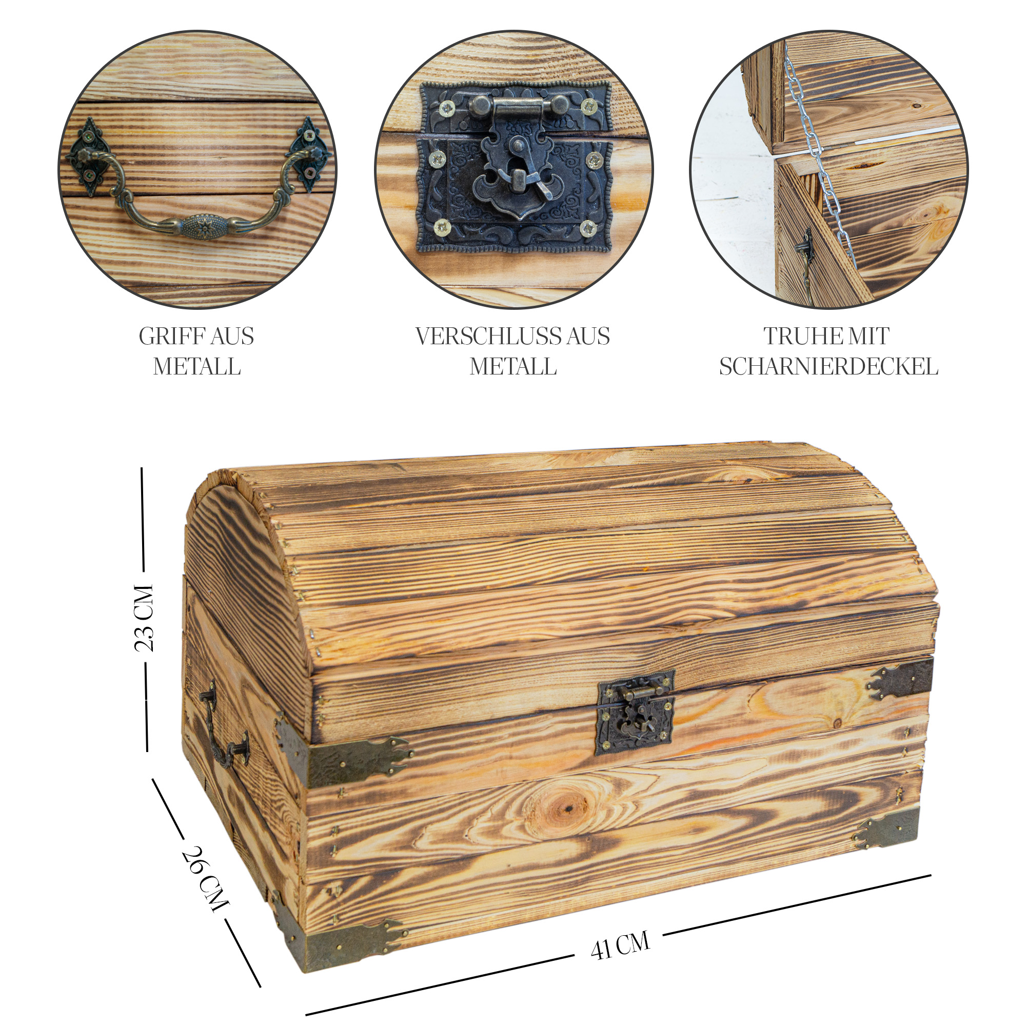 Holztruhe Piet geflammt 41×26×24 cm – rustikaler Stauraum mit Charakter