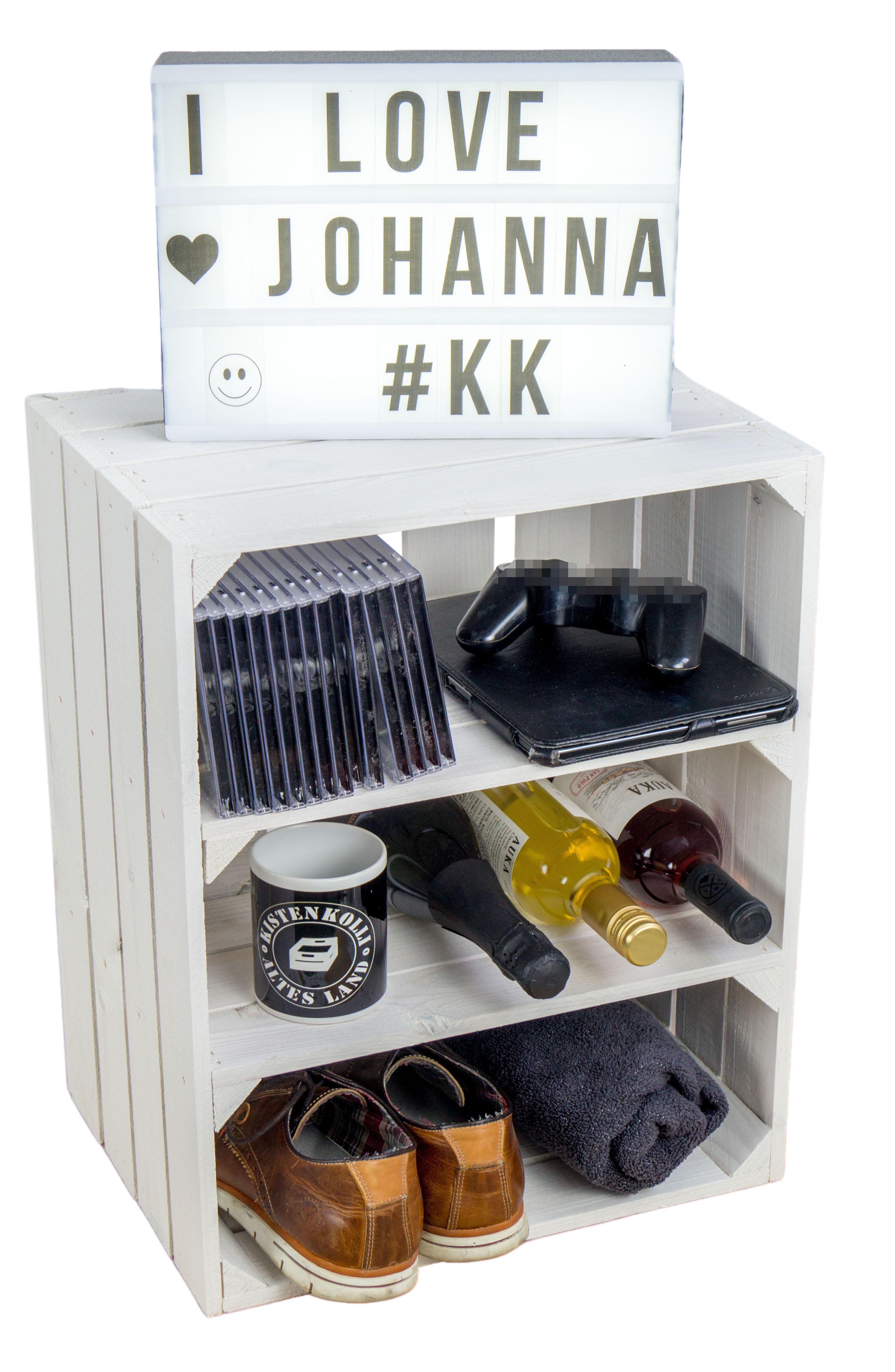 Obstkistenregal "Johanna" weiß mit zwei Zwischenbrettern quer