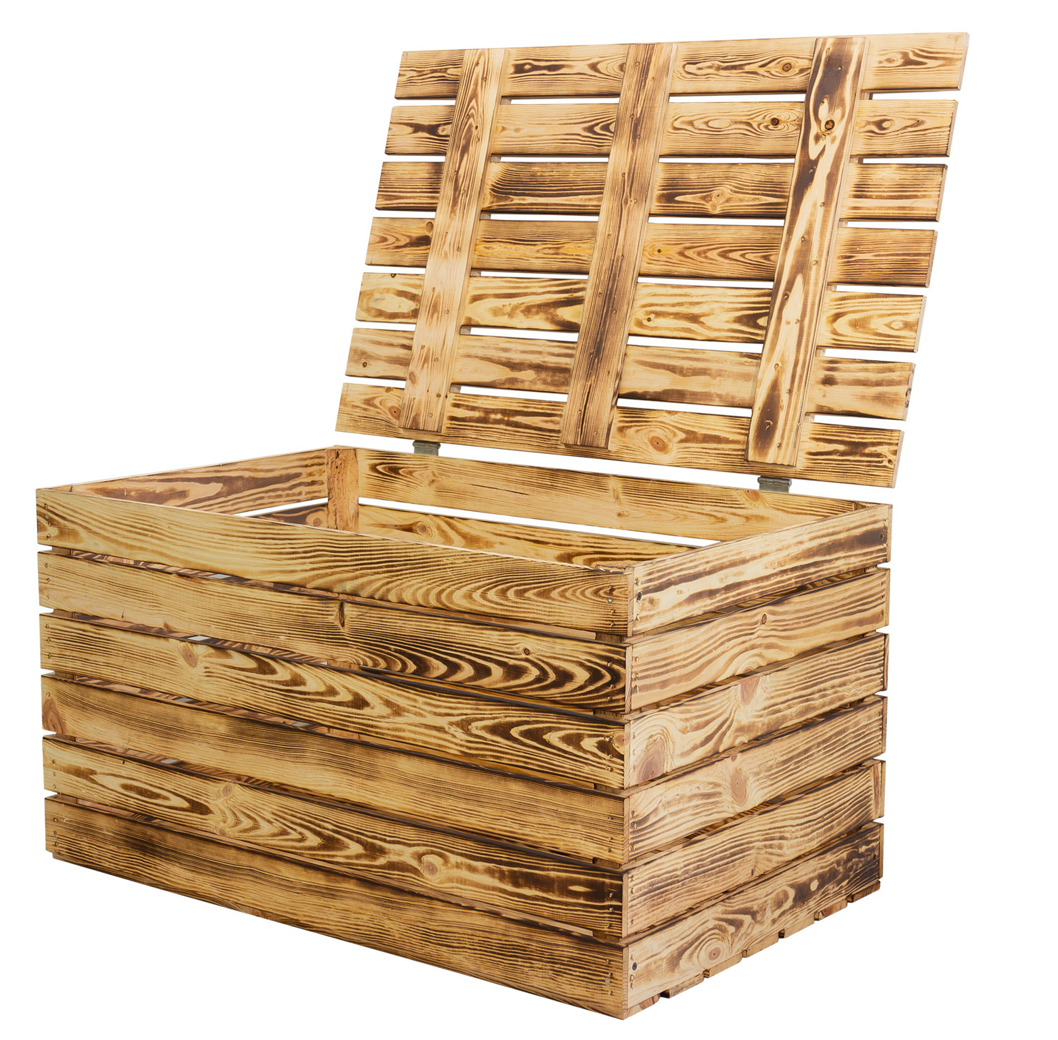 Grosse Holztruhe geflammt mit Deckel 80x50x39cm