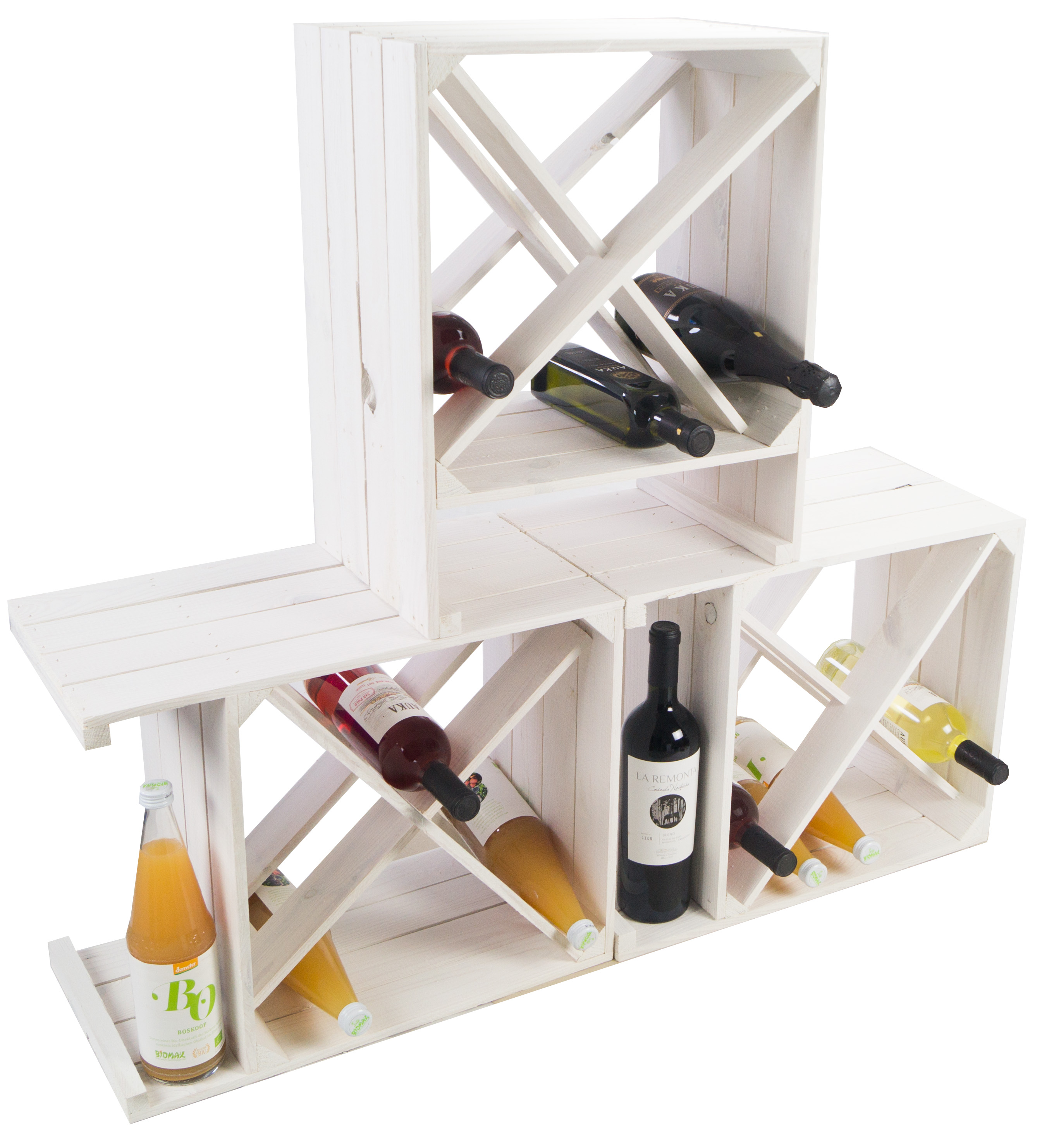 3er Set Weinregal "X" weiß Weinschrank Weinaufbewahrung Flaschenregal