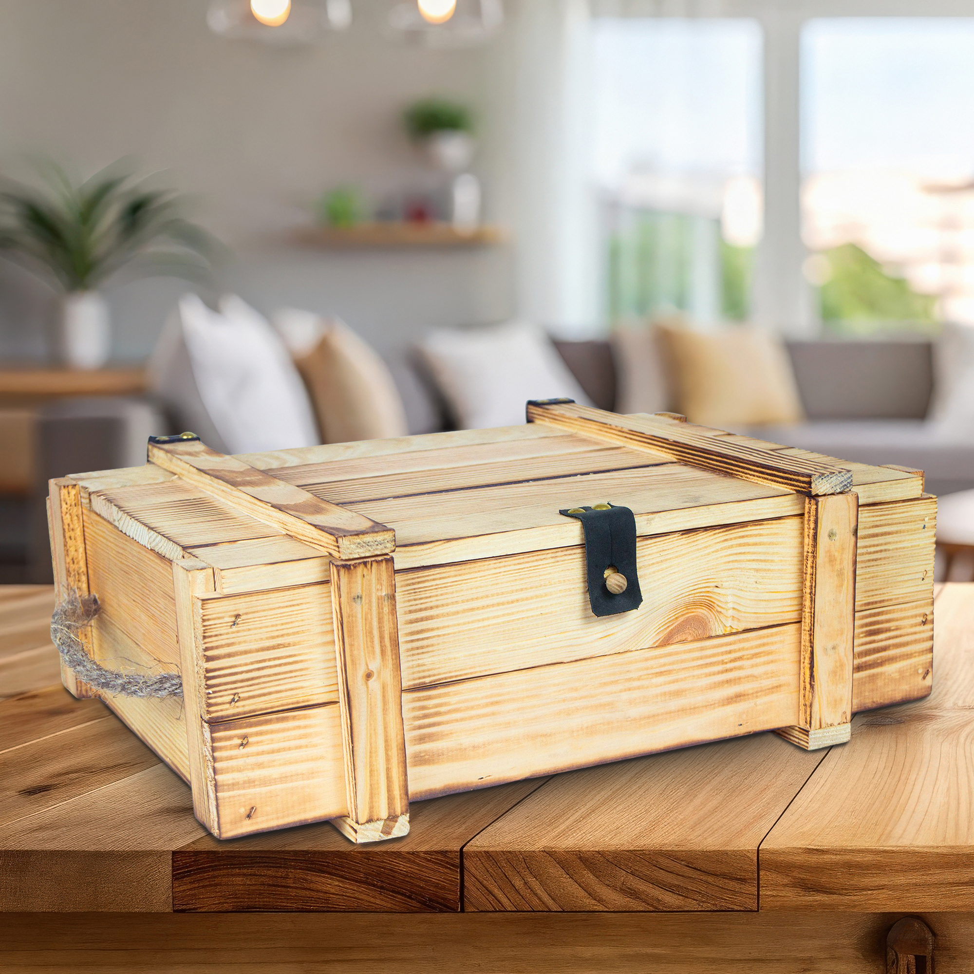 Caisse à Vin 3er Flammé Incl. Laine de Bois Weinbox Boîte à Cadeau