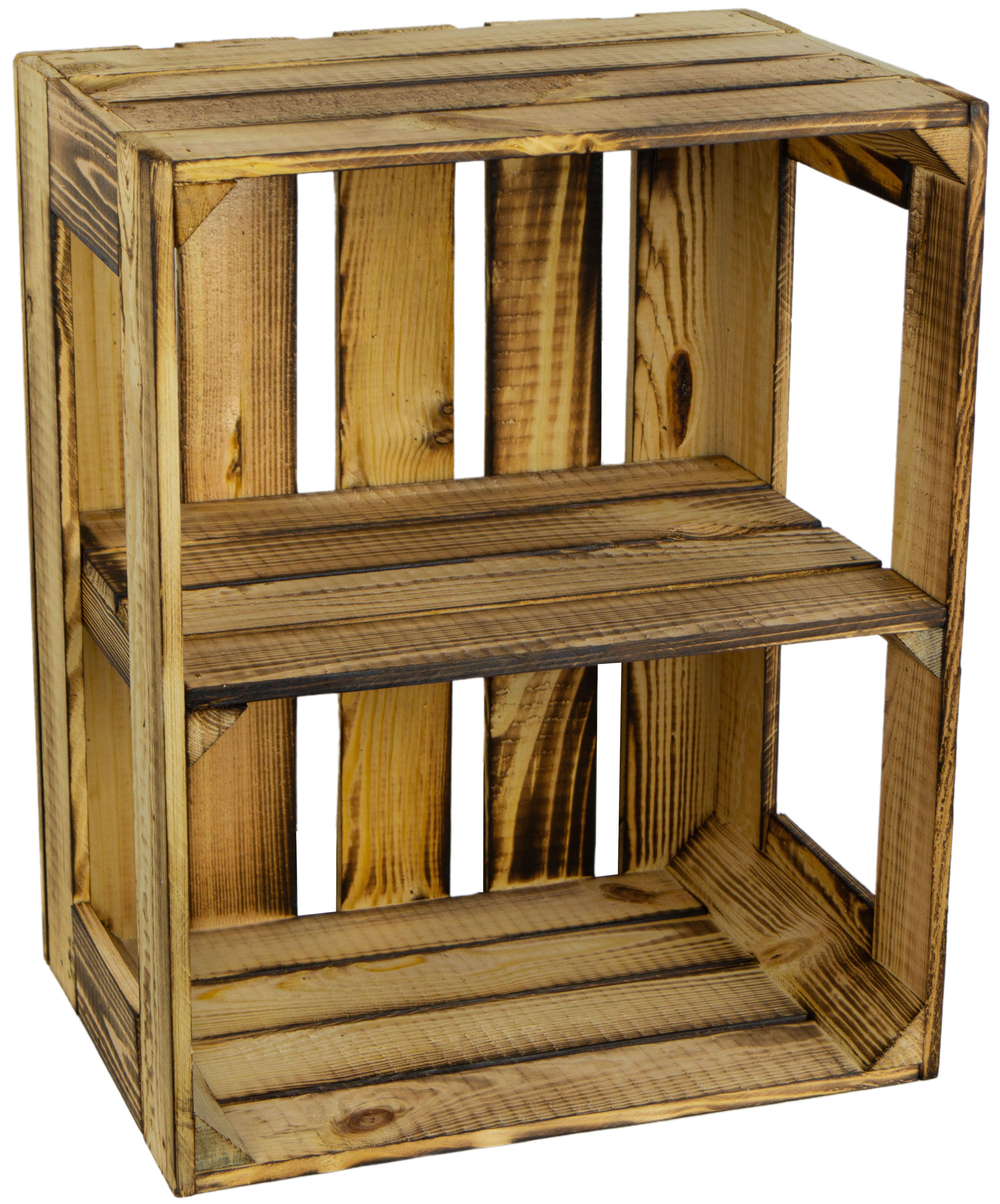 Coffret 3 pièces coffret étagère en bois Gerda flammé avec planche intermédiaire / médiane "Quer" (croix)