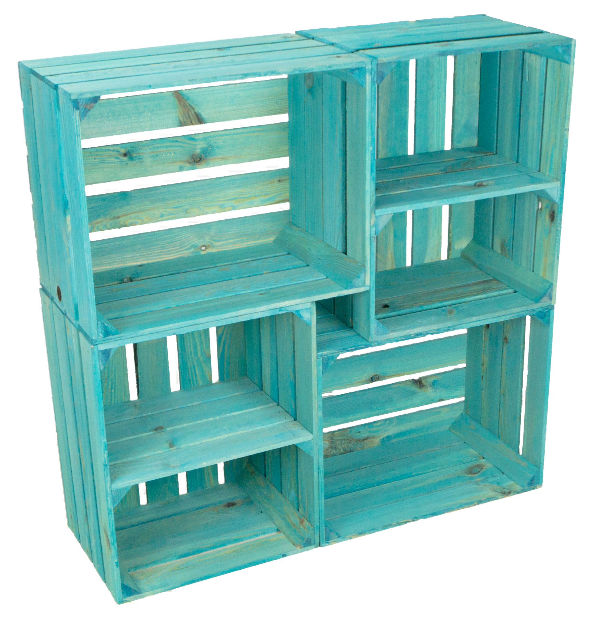 set de 4 boîtes de fruits "Johanna"  mélange turquoise turquoise glacé avec croix turquoise