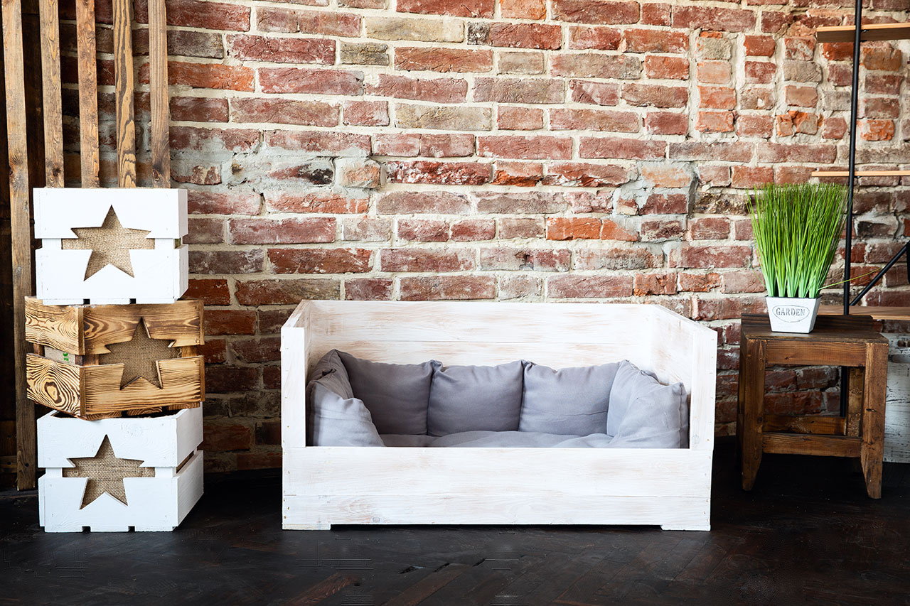 XXL Hundebett Balu weiß shabby mit Kissen 115x54x40,5cm