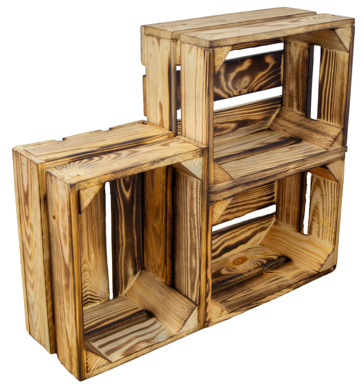 Set de 3 petites boîtes en bois "Frieda" flambées