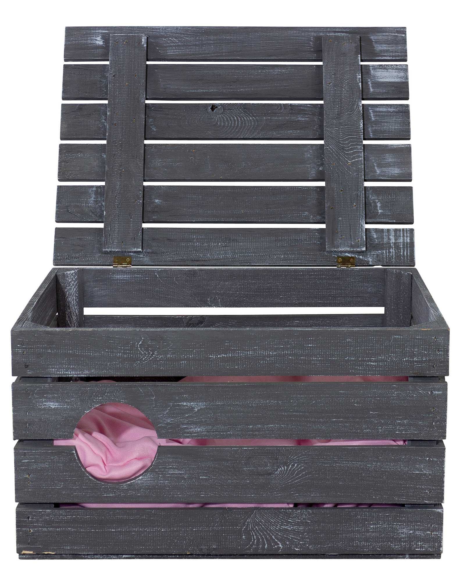 Große Katzenhöhle Shabby Schwarz Holz mit Kissen 60x45x35cm