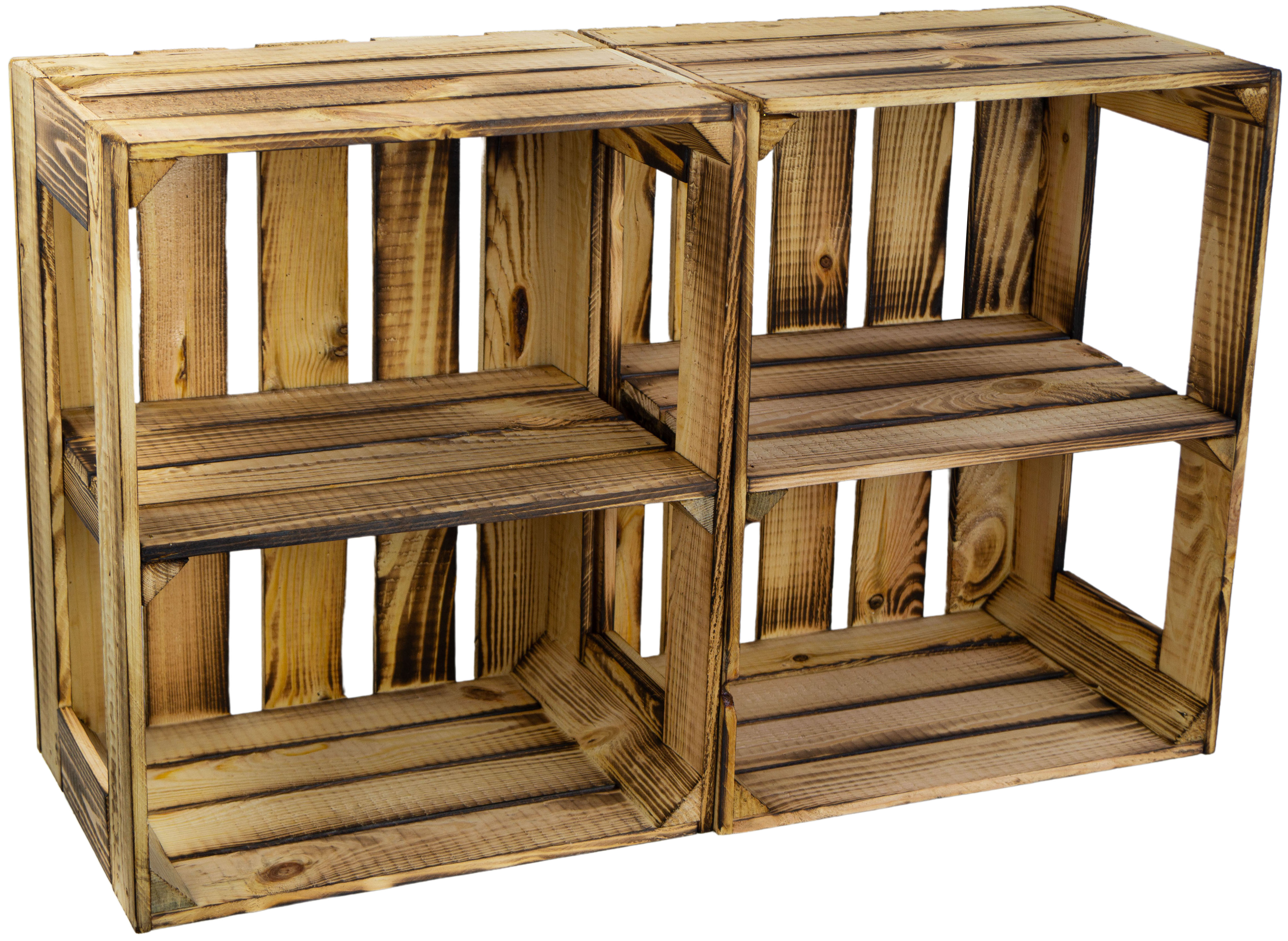 Coffret 3 pièces coffret étagère en bois Gerda flammé avec planche intermédiaire / médiane "Quer" (croix)