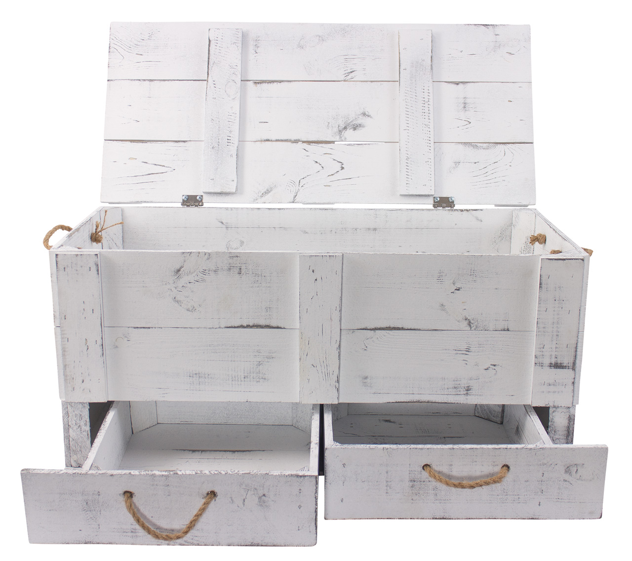 grosse shabby weiss Holztruhe Kalle mit Schubladen und Deckel
