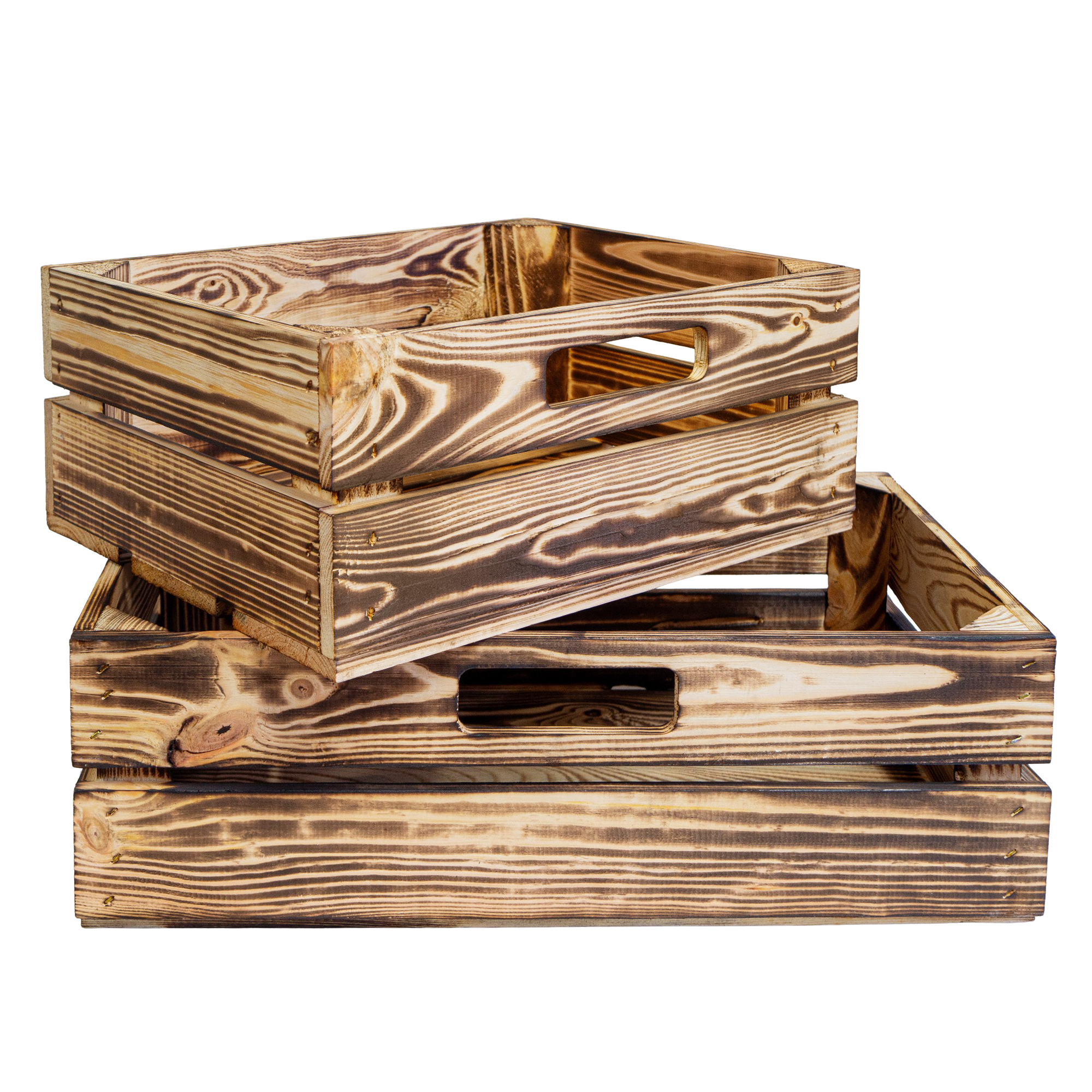2er Set Obstkiste Johanna geflammt mit Schublade Quer 50 x 40 x 30cm